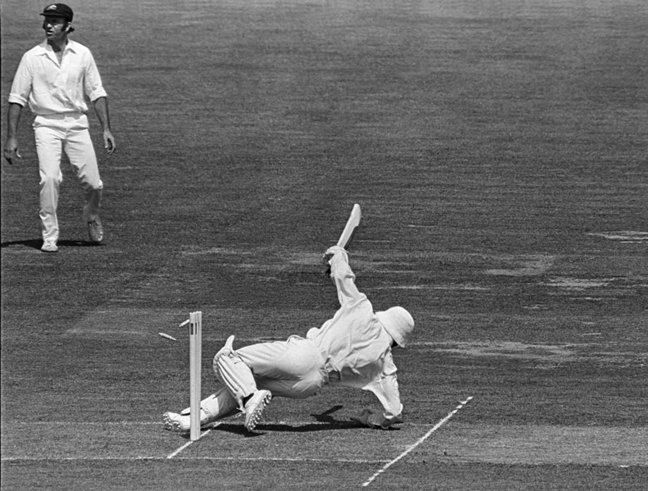 Roy Fredericks slips and falls on his stumps after hooking Dennis Lillee for a six, Australia v West Indies, Final, Lord's, June 21, 1975