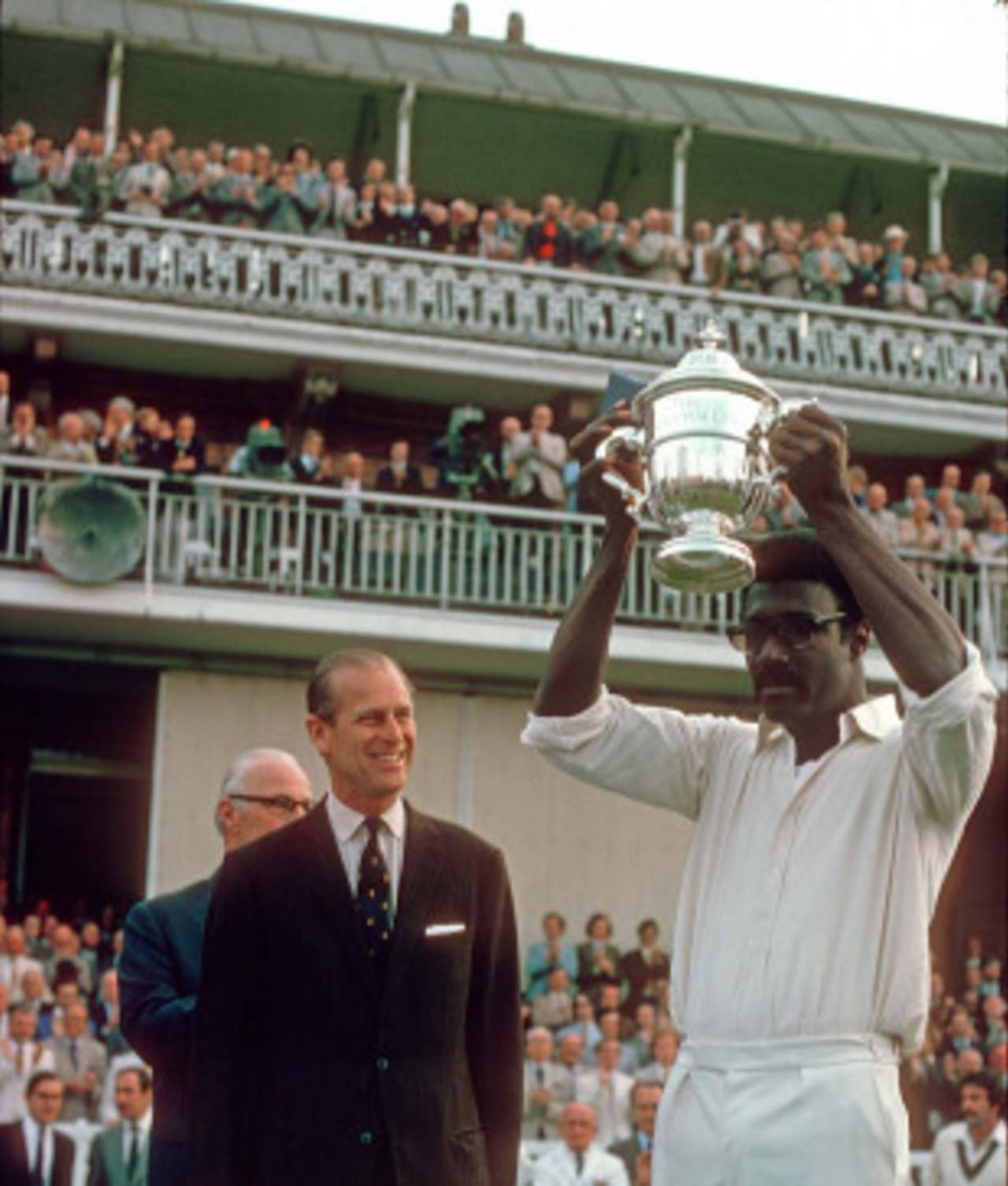 West Indies captain Clive Lloyd lifts the Prudential Trophy, Australia v West Indies, Final, Lord's, June 21, 1975