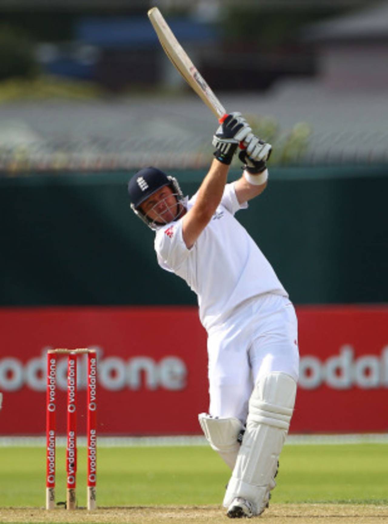 Ian Bell goes over the top during his century, Australia A v England, Hobart, 2nd day, November 18, 2010