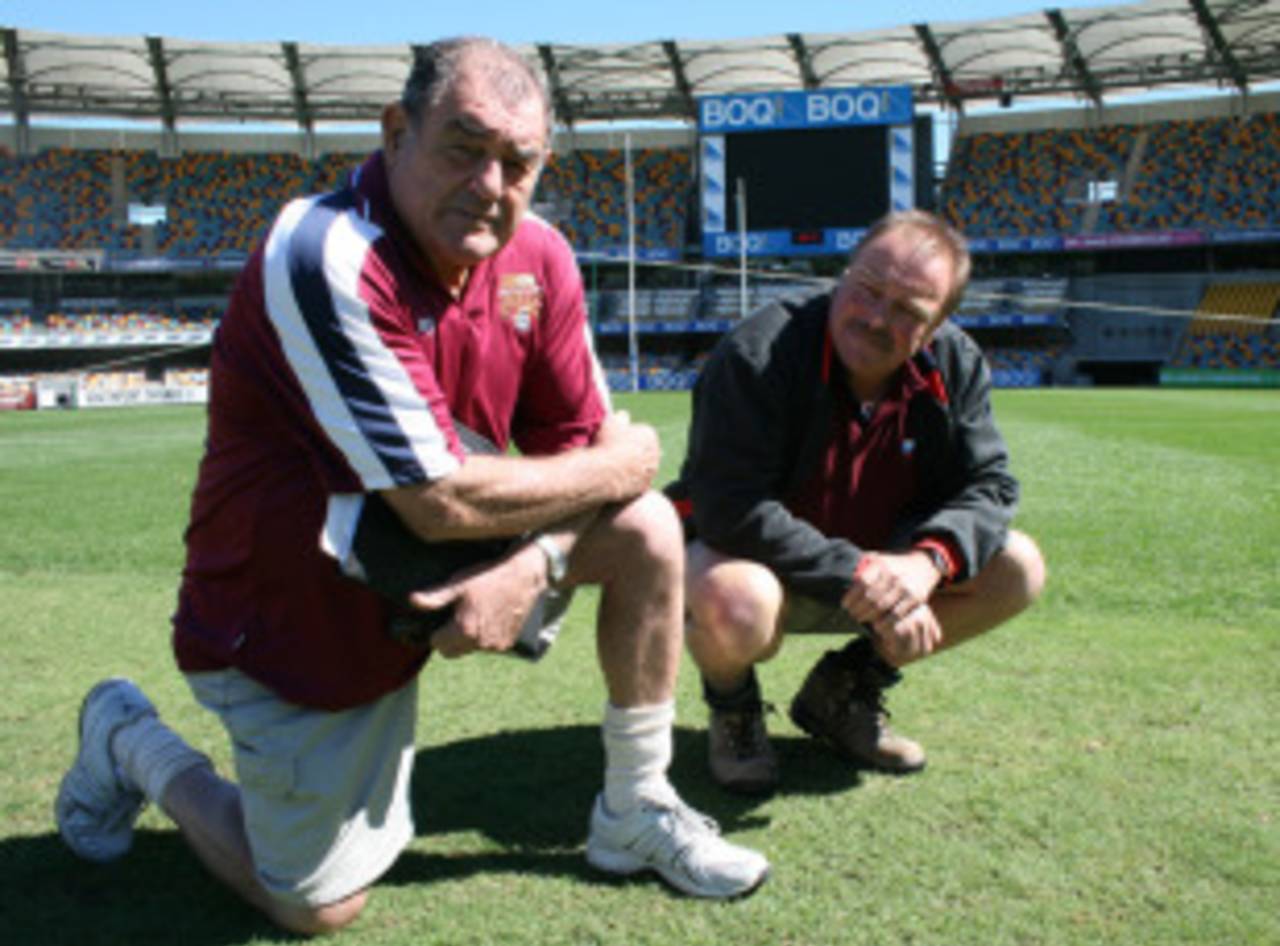 Kevin Mitchell snr and Kevin Mitchell jnr in the middle of the Gabba, Brisbane, September 3, 2010
