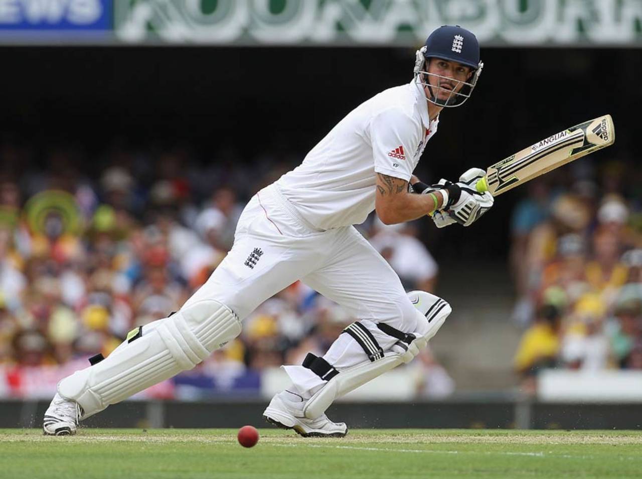 Kevin Pietersen pushes to the off side, Australia v England, 1st Test, Brisbane, 1st day, November 25, 2010