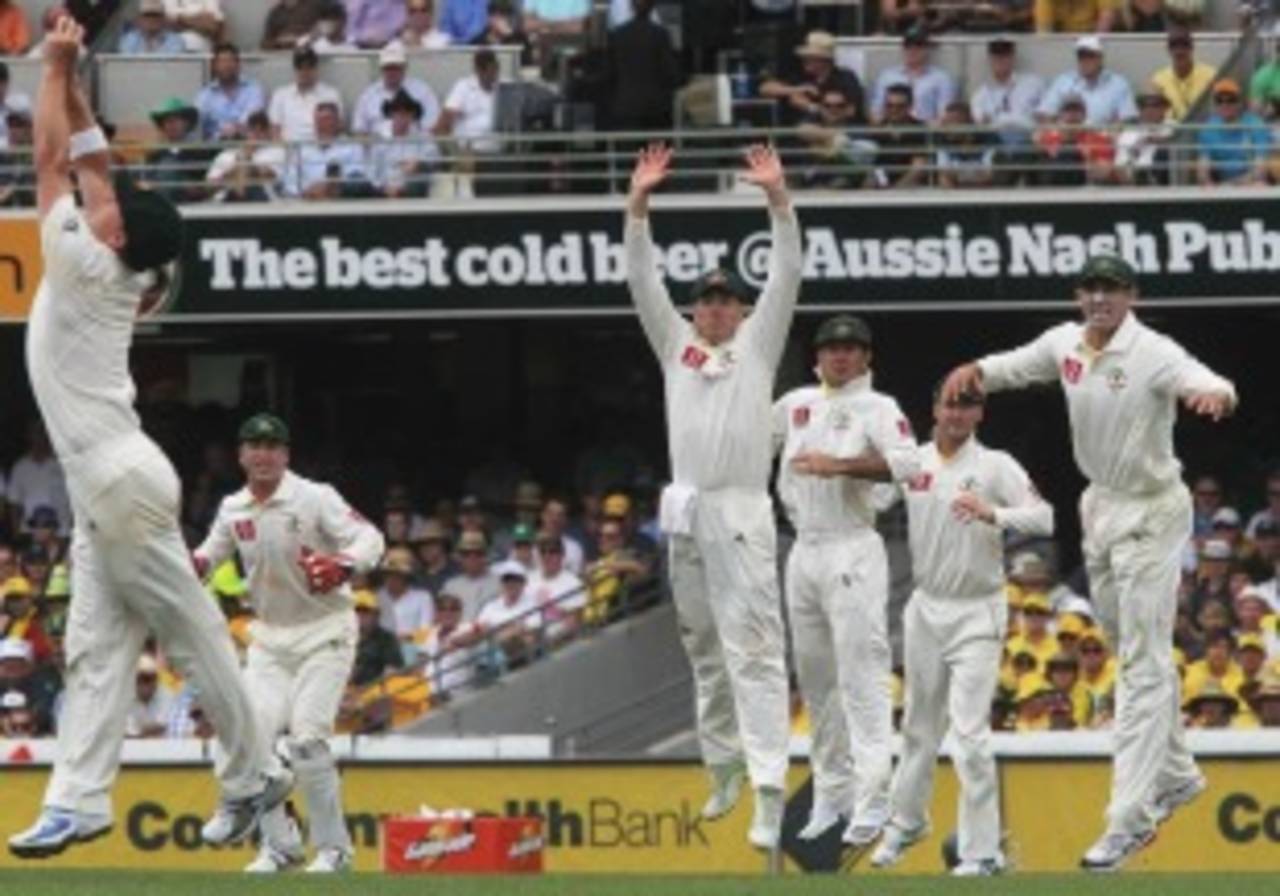 Xavier Doherty puts down a chance at point, Australia v England, 1st Test, Brisbane, 1st day, November 25, 2010