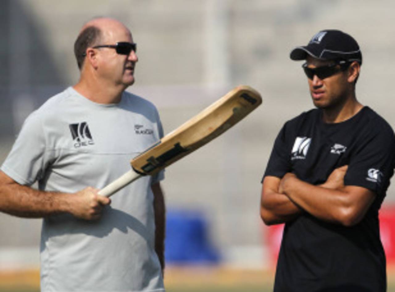 Ross Taylor receives some batting tips from his coach Mark Greatbatch, Guwahati, November 27, 2010