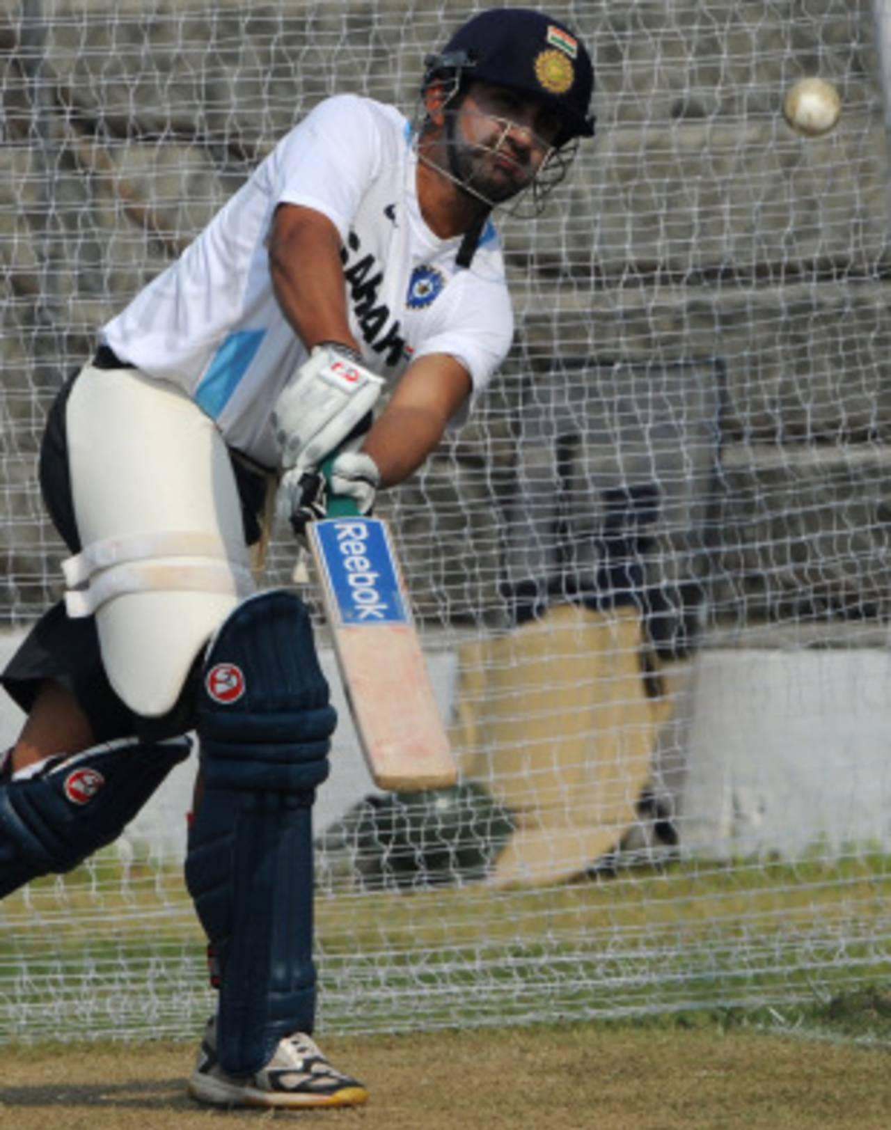 Gautam Gambhir bats in the nets the day before his first match as India captain, Guwahati, November 27, 2010
