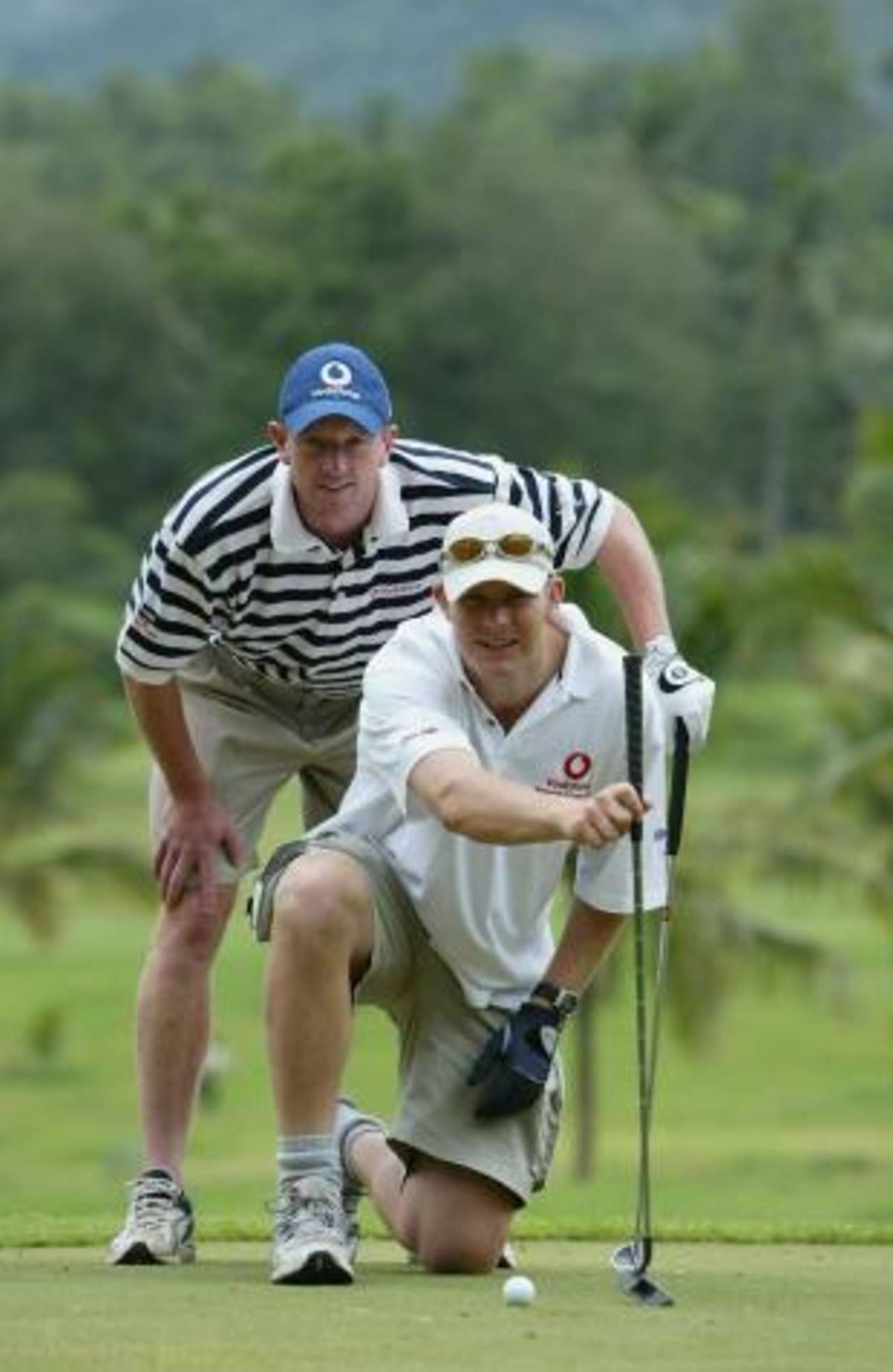Paul Collingwood and Matthew Hoggard at the Vodafone England Cricketers Golf day at the Victoria Golf Club, Kandy, December 7, 2003