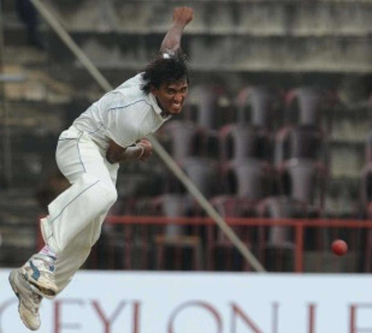 Suranga Lakmal dismissed Chirs Gayle of the first ball of the third Test between Sri Lanka and West Indies at Pallekele, but his coach says he bowled better on the second day&nbsp;&nbsp;&bull;&nbsp;&nbsp;AFP