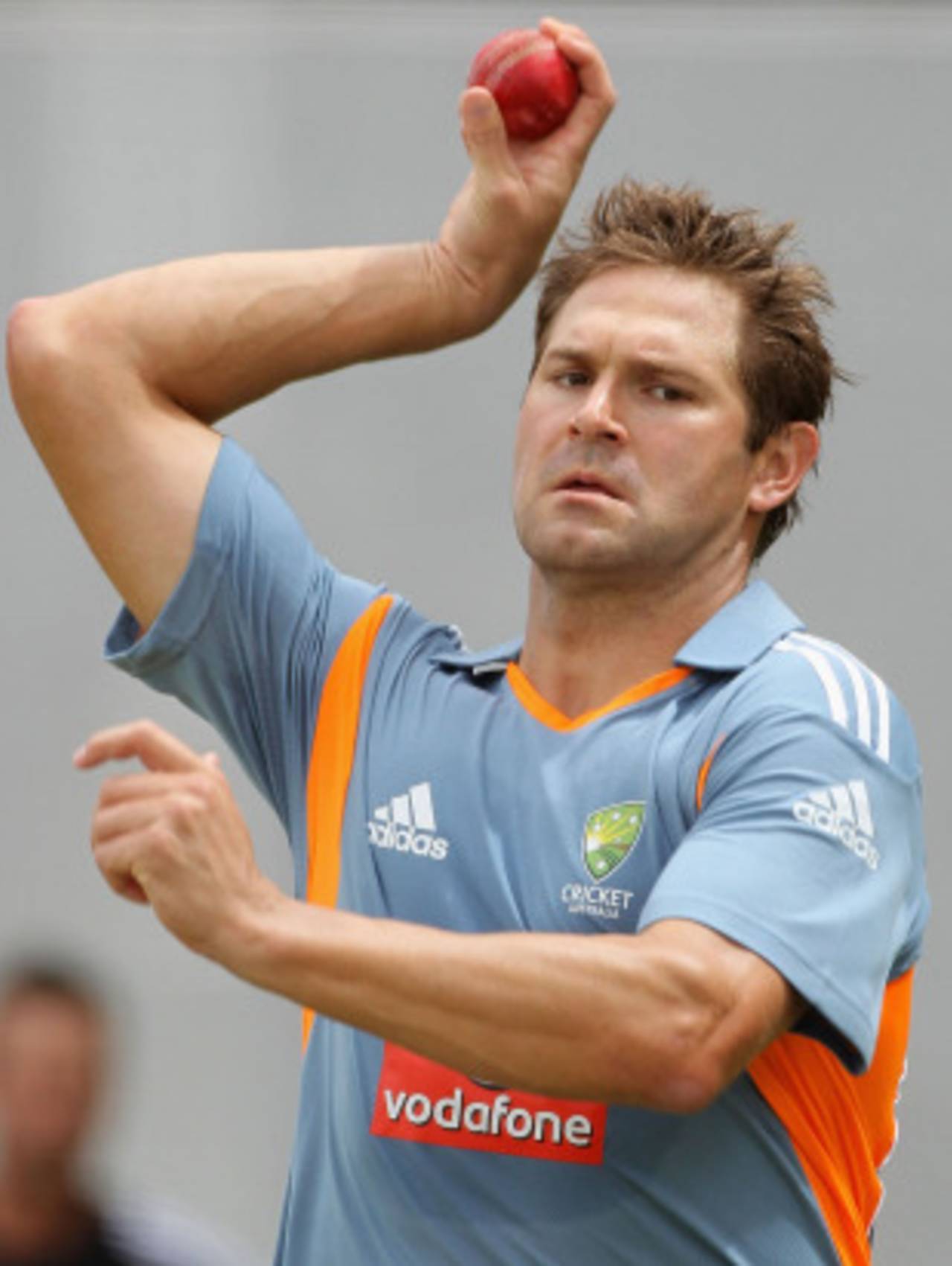 Ryan Harris runs in to bowl at Australia's net session, Adelaide, December 1, 2010