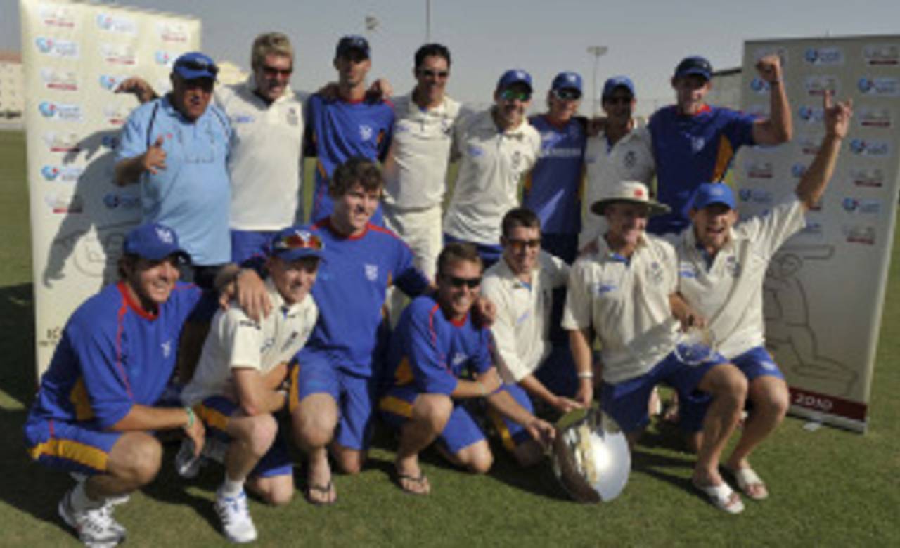 Namibia celebrate with the Intercontinental Shield, UAE v Namibia, ICC Intercontinental Shield final, Dubai, December 5, 2010