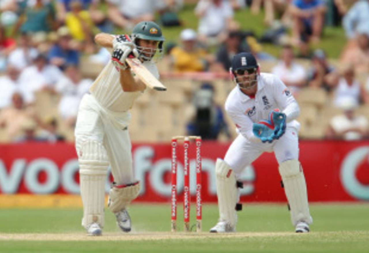 Simon Katich plays his last Test innings, against England in Adelaide&nbsp;&nbsp;&bull;&nbsp;&nbsp;Getty Images