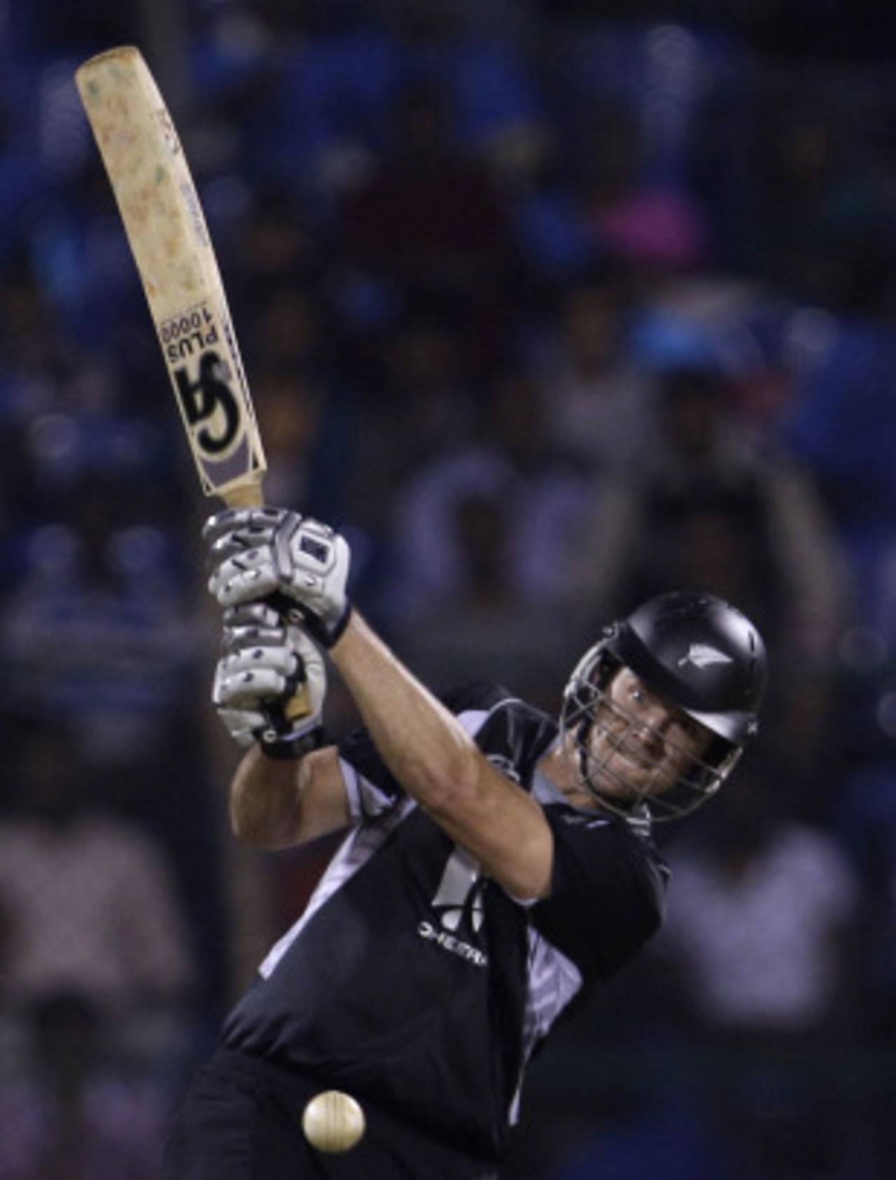James Franklin launches into a big shot, India v New Zealand, 4th ODI, Bangalore, December 7, 2010