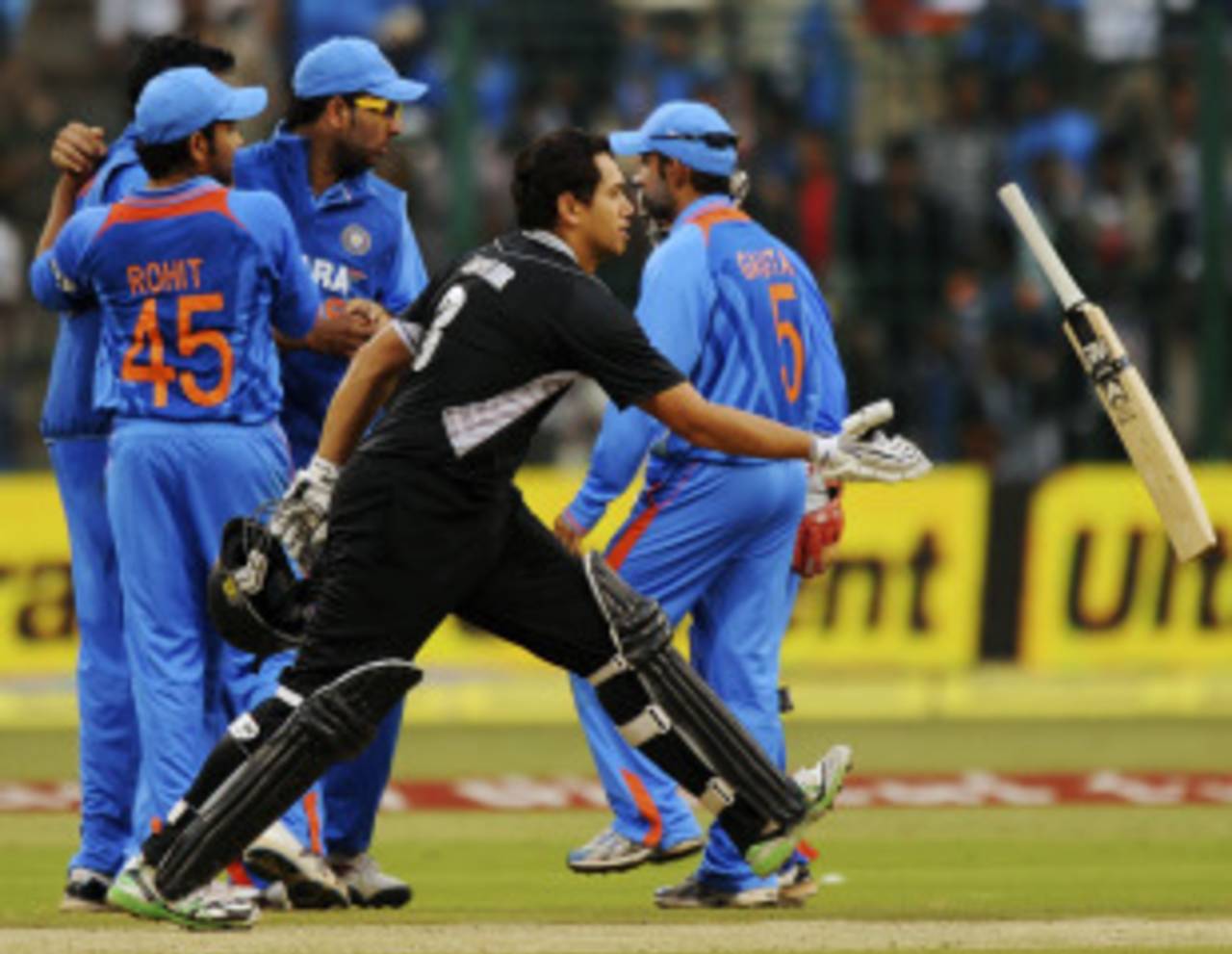 Ross Taylor throws his bat in frustration after getting out for 44, India v New Zealand, 4th ODI, Bangalore, December 7, 2010
