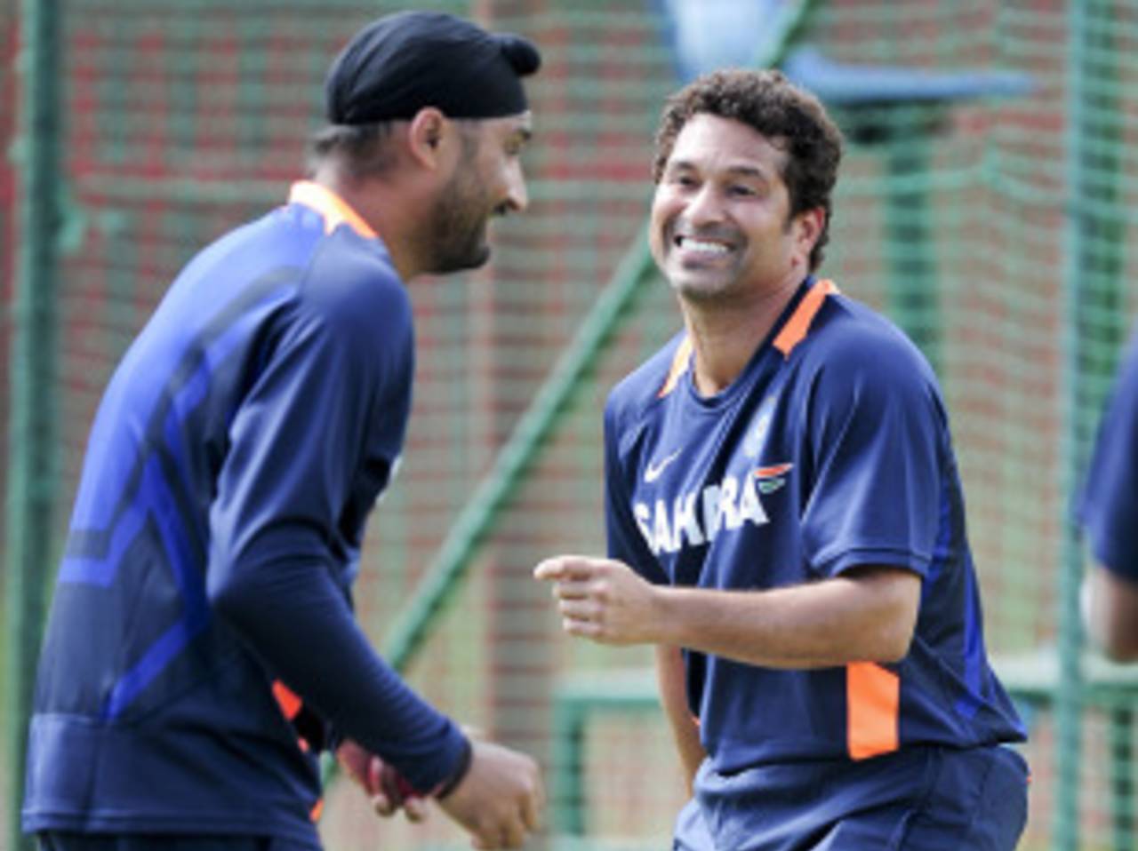 Sachin Tendulkar and Harbhajan Singh have a laugh in the nets, Centurion, December 13, 2010