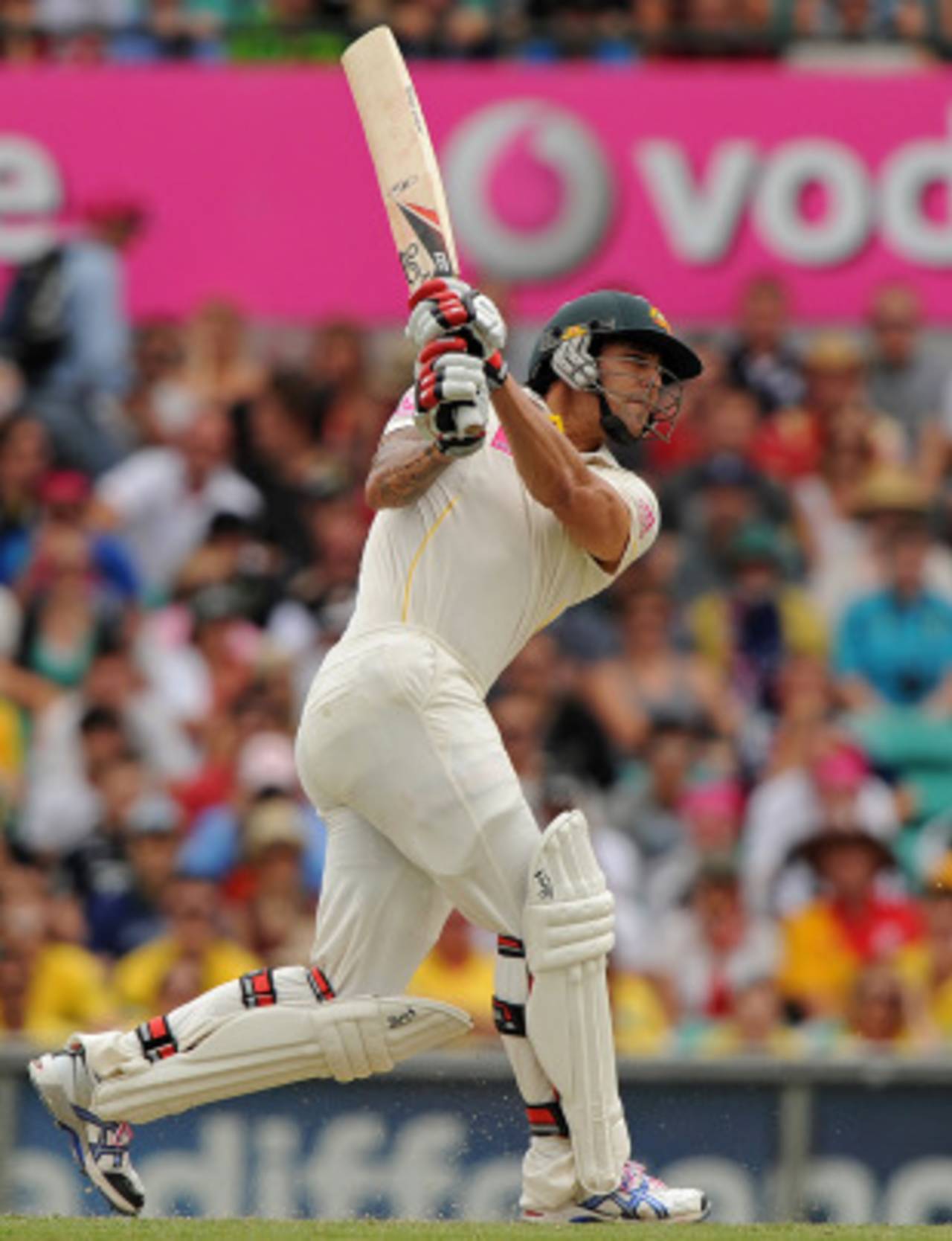 Mitchell Johnson smashed five fours and a big six during his positive half-century, Australia v England, 5th Test, Sydney, 2nd day, January 4, 2011