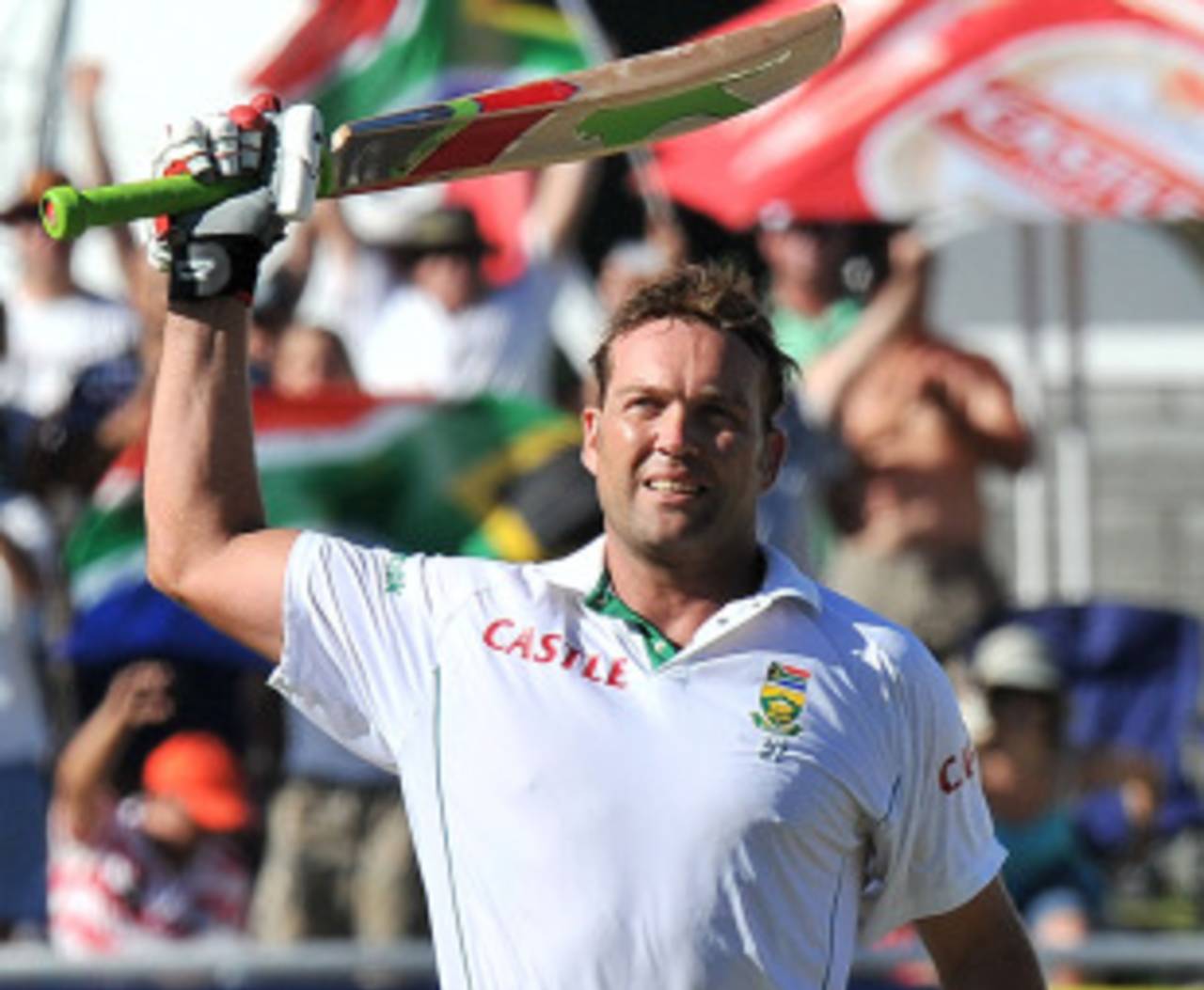 Jacques Kallis celebrates his third century of the series, South Africa v India, 3rd Test, Cape Town, 4th day, January 5, 2011