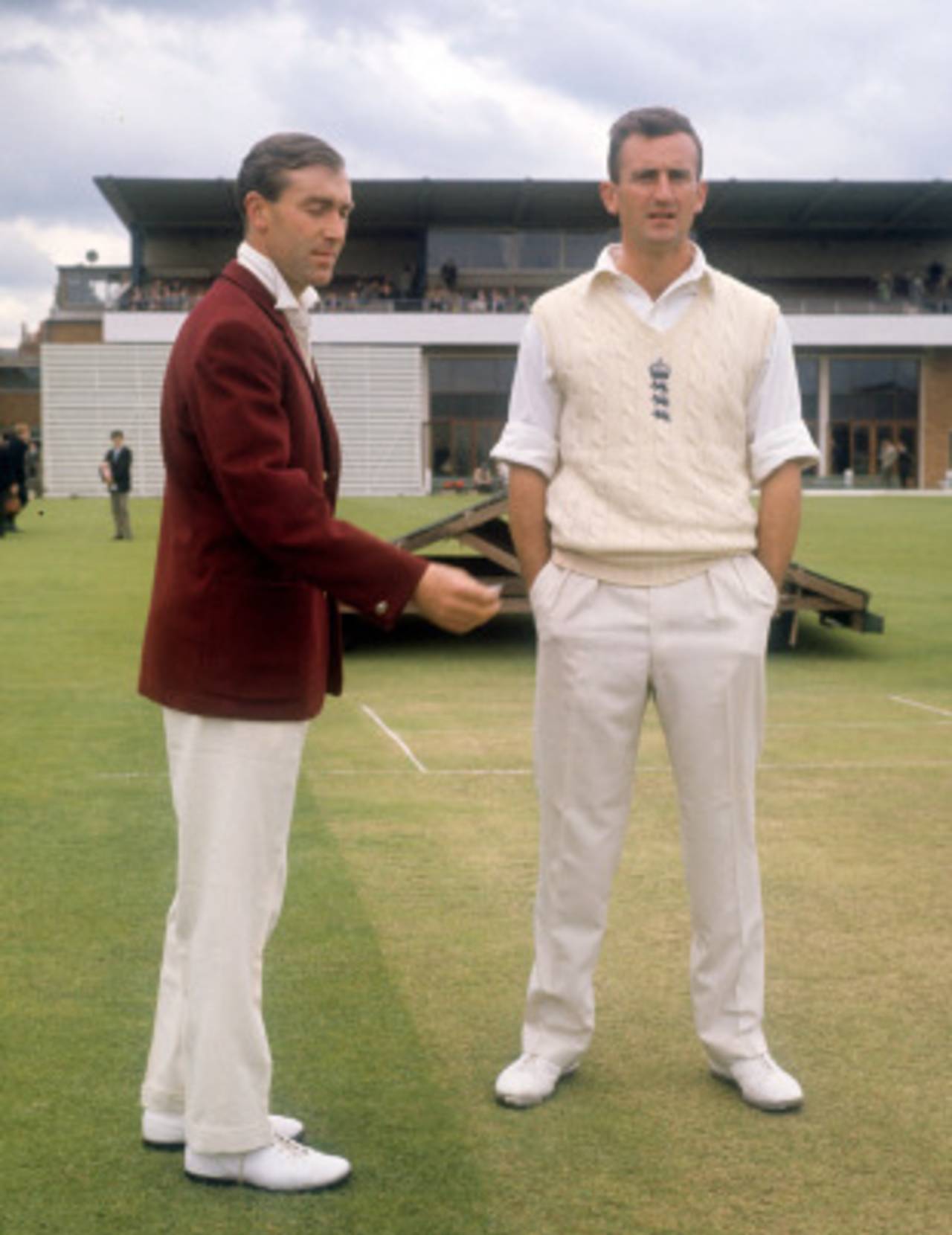 Keith Andrew and Ted Dexter prepare to toss, Northants v Sussex, Wantage Road, June 13, 1962