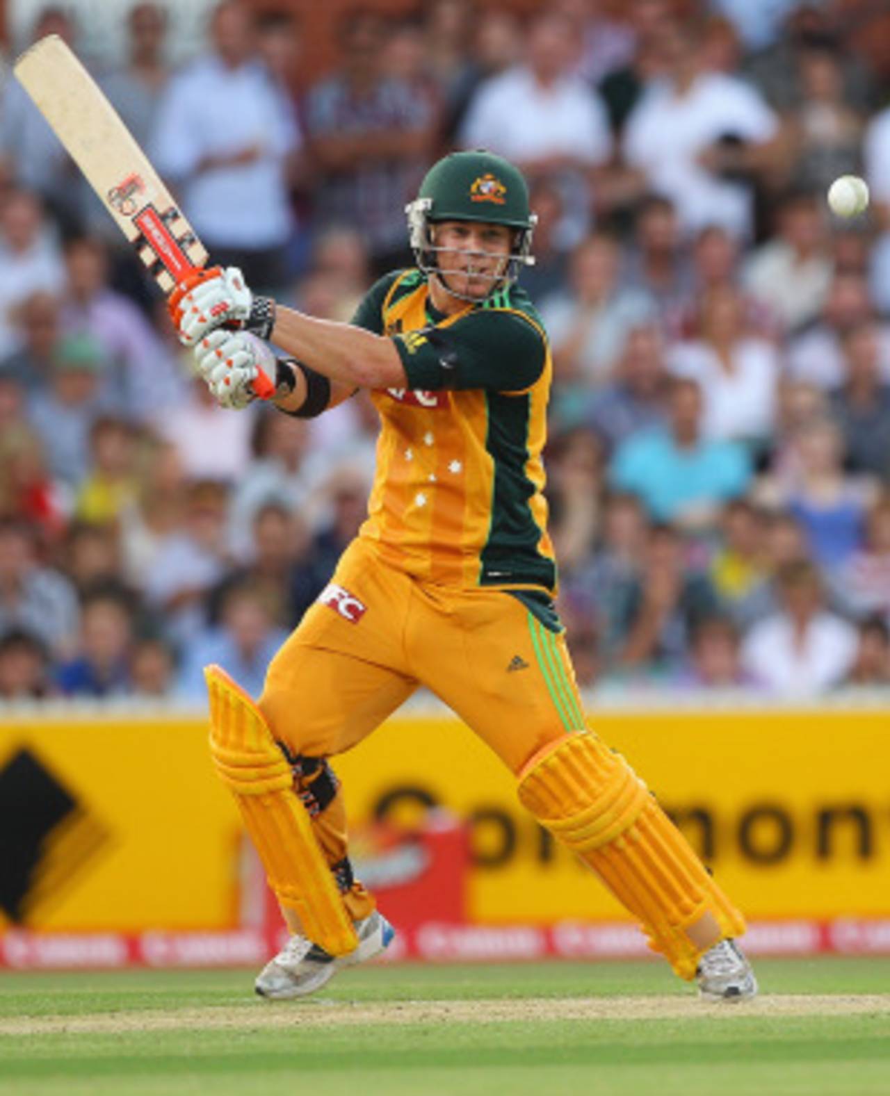 David Warner cuts during his aggressive innings of 30, Australia v England, 1st Twenty20, Adelaide, January 12, 2011