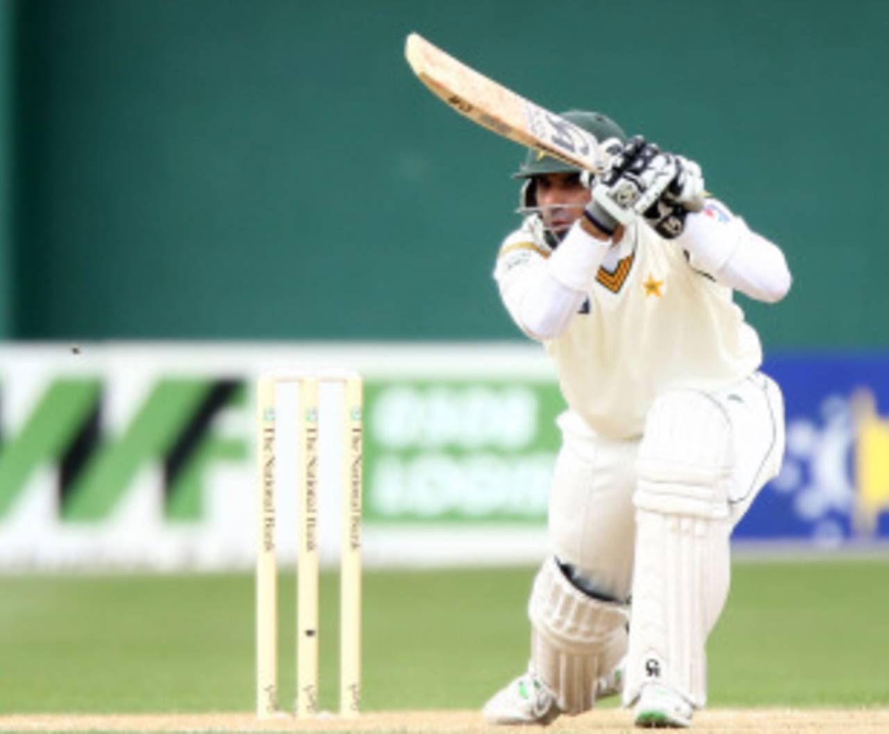 Misbah-ul-Haq drives through the off side, New Zealand v Pakistan, 2nd Test, Wellington, 3rd day, January 17, 2011