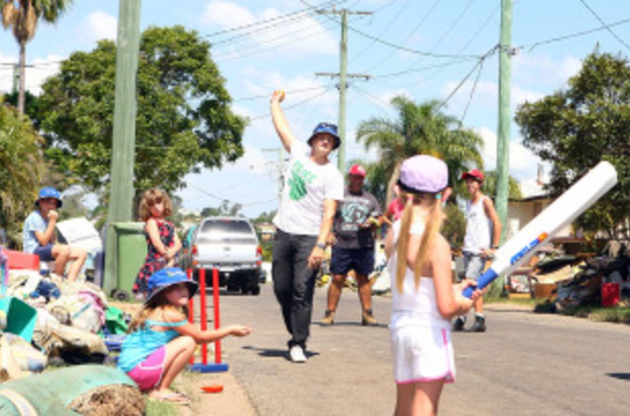 Shane Watson tries to bring some cheer to his flood-affected home town of Ipswich, Queensland, January 17, 2011