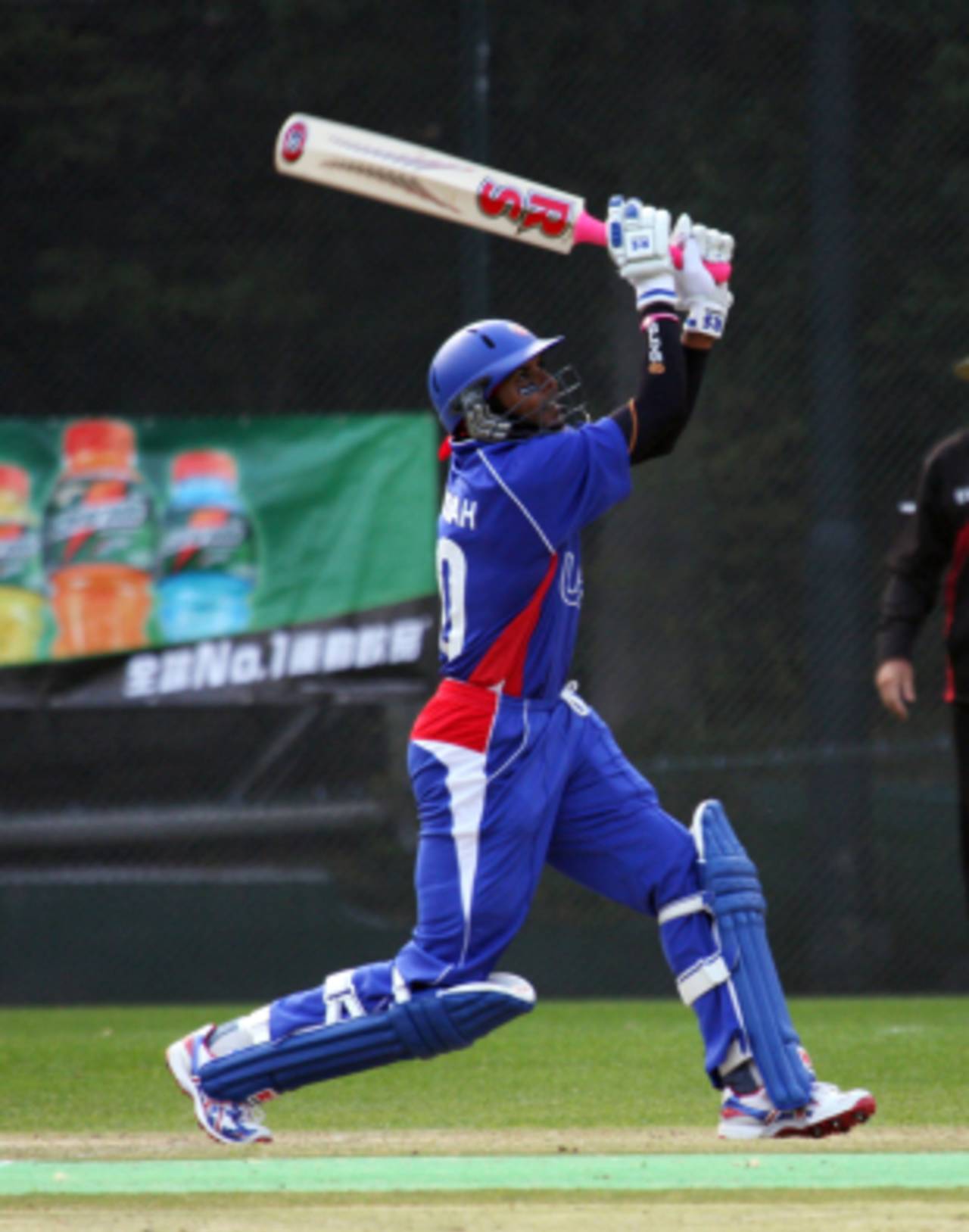 Steve Massiah smashes one of his sixes during his knock, Hong Kong v United States of America, WCL Div. Three, Kowloon, January 22, 2011