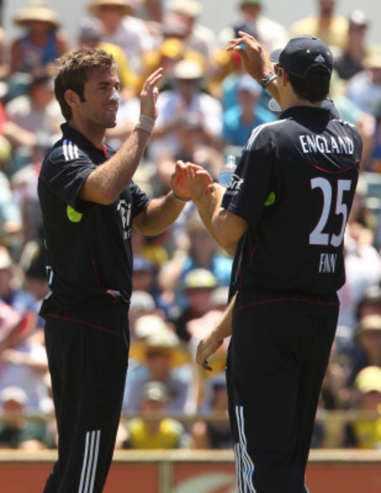 Liam Plunkett celebrates a wicket, Australia v England, 7th ODI, Perth, February 6 2011