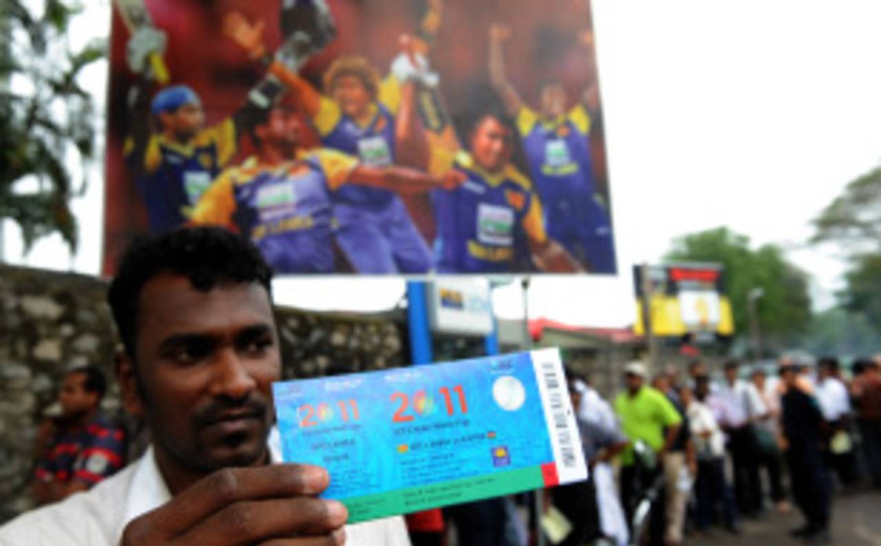 A Sri Lankan fan shows his World Cup ticket, Colombo, February 7, 2011