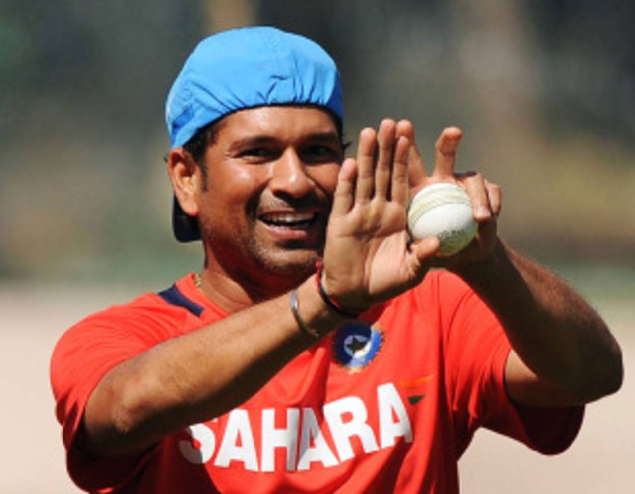 Sachin Tendulkar takes a catch during a practice session, Bangalore, February 12, 2010
