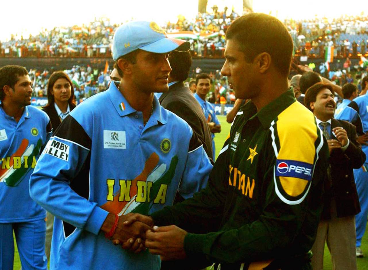 Waqar Younis and Sourav Ganguly shake hands, India v Pakistan, Centurion, 1st March 2003