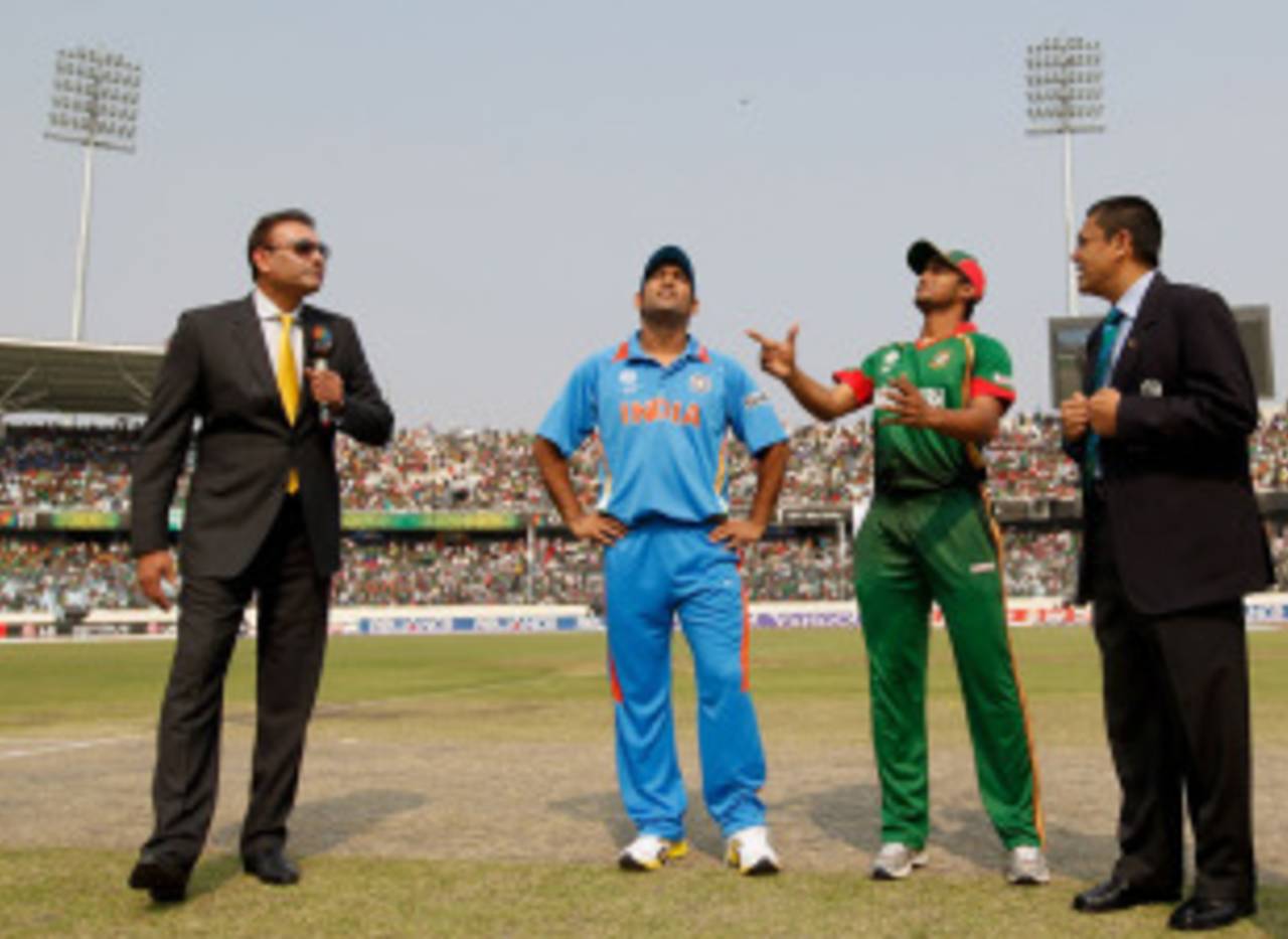 Bangladesh won the toss and elected to field in the opening World Cup match, Bangladesh v India, Group B, World Cup 2011, Mirpur, February 19, 2011