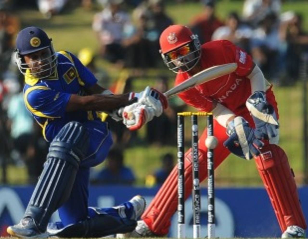 Mahela Jayawardene slog-sweeps during his aggressive innings, Sri Lanka v Canada, Group A, World Cup 2011, Hambantota, February 20, 2011