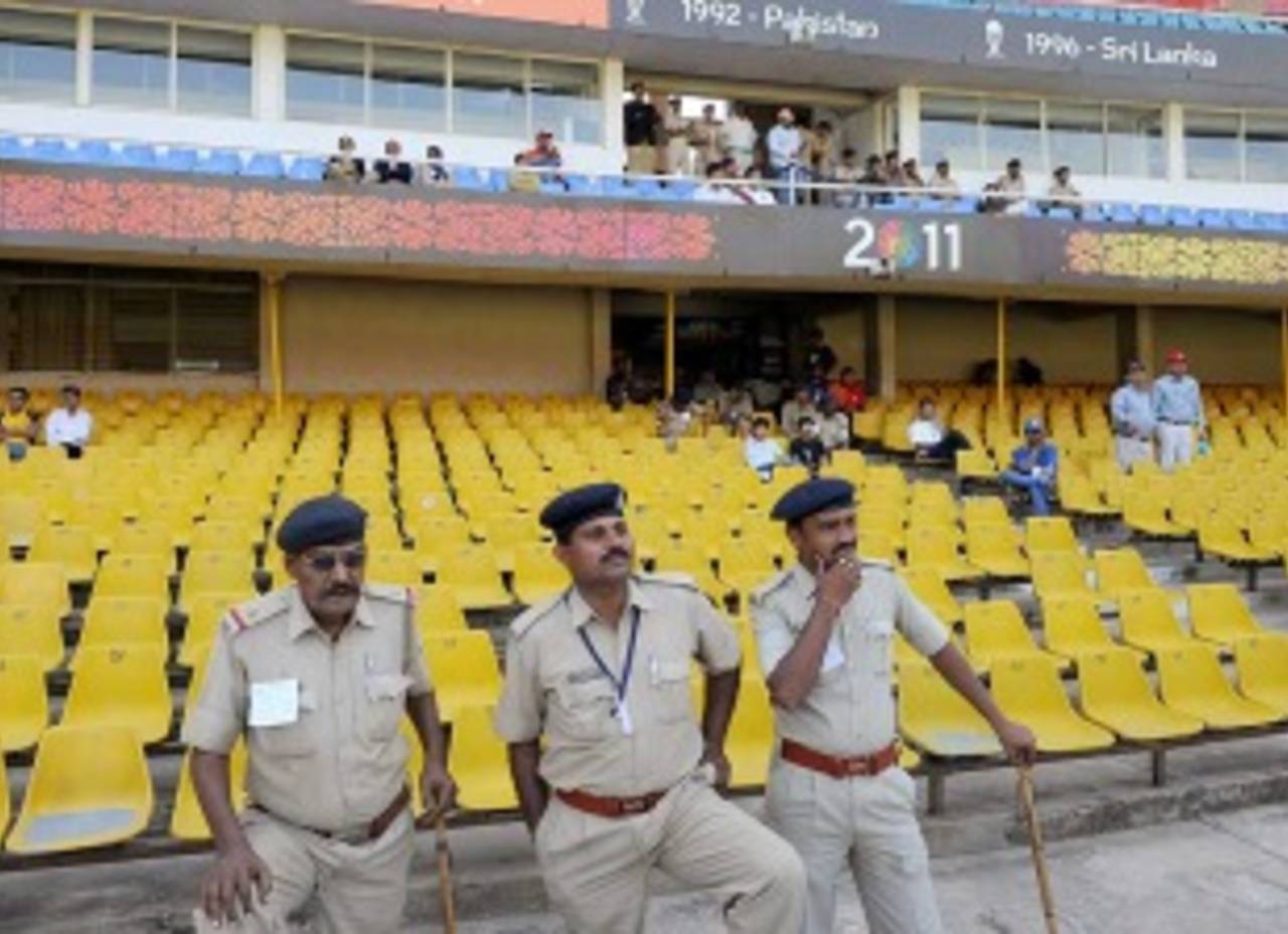 Policemen watch the proceedings in Ahmedabad, Australia v Zimbabwe, Group A, World Cup 2011, Ahmedabad, February 21, 2011