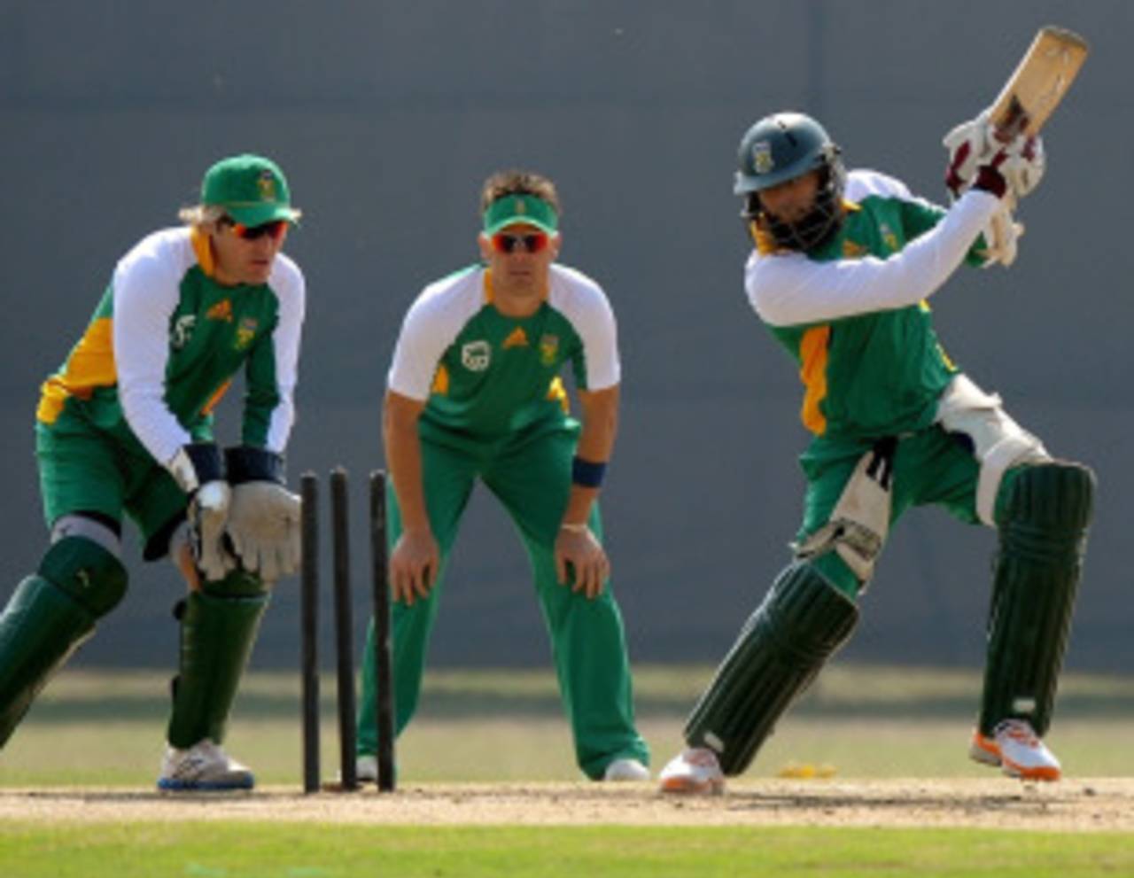 Hashim Amla bats during a practice session, Delhi, February 21, 2011