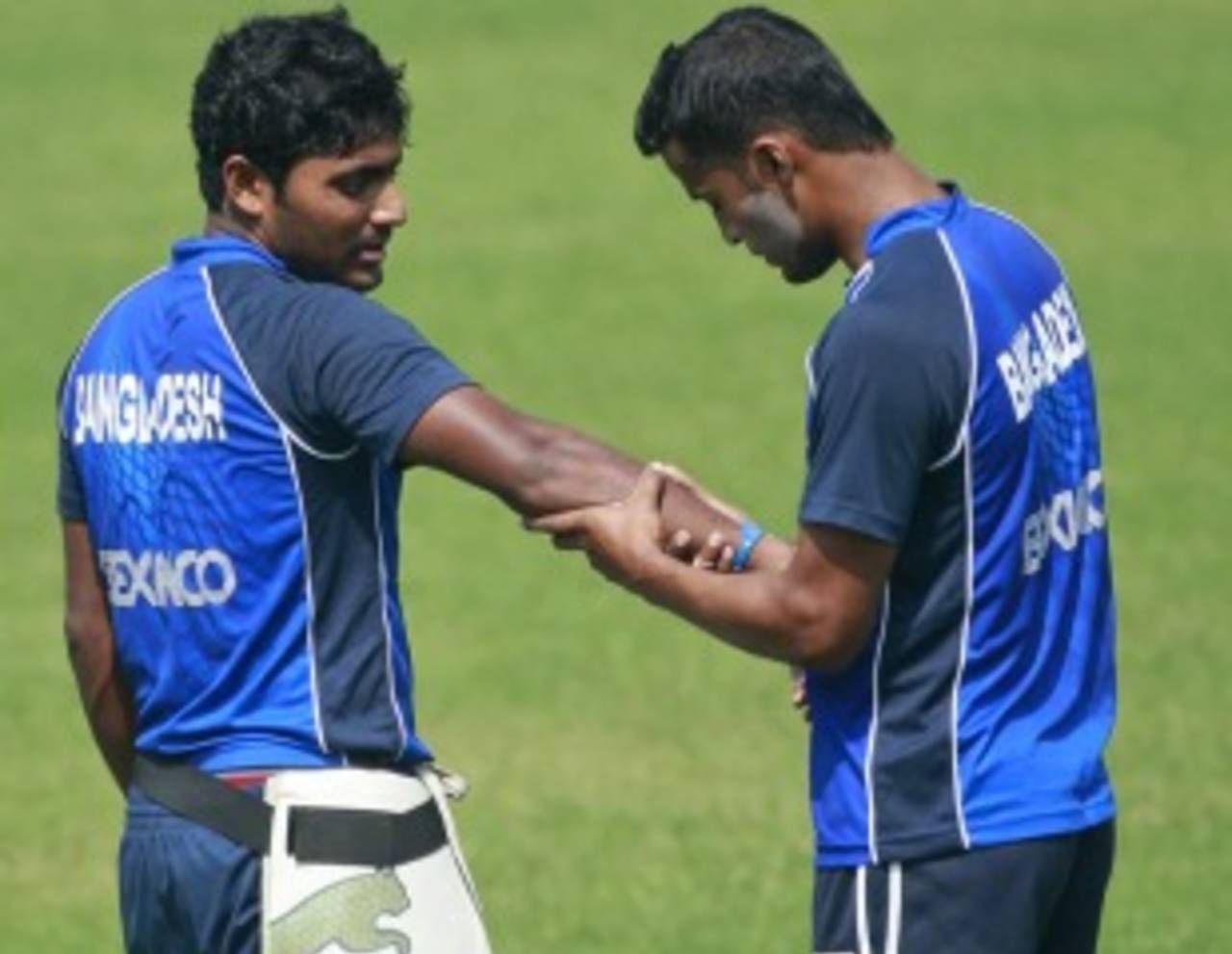 Imrul Kayes was hit on his right arm during a practice session, Shere Bangla Stadium, Mirpur, February 23, 2011