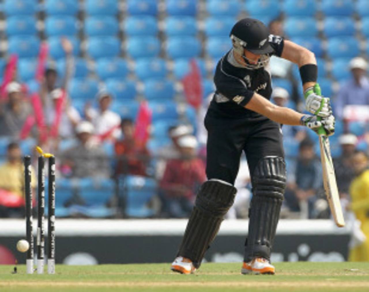 Martin Guptill was bowled for 10, Australia v New Zealand, World Cup, Group A, Nagpur, February 25, 2011