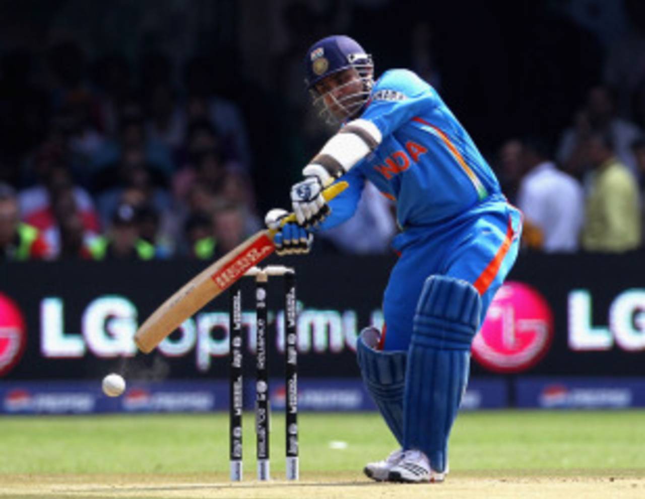 Virender Sehwag began the innings with a few streaky shots, India v England, World Cup, Group B, Bangalore, February 27, 2011