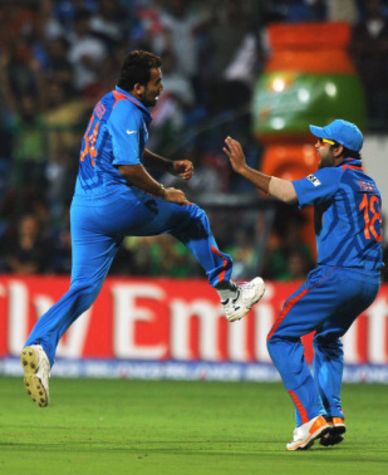 Zaheer Khan leaps for joy after dismissing Andrew Strauss, India v England, World Cup, Group B, Bangalore, February 27, 2011