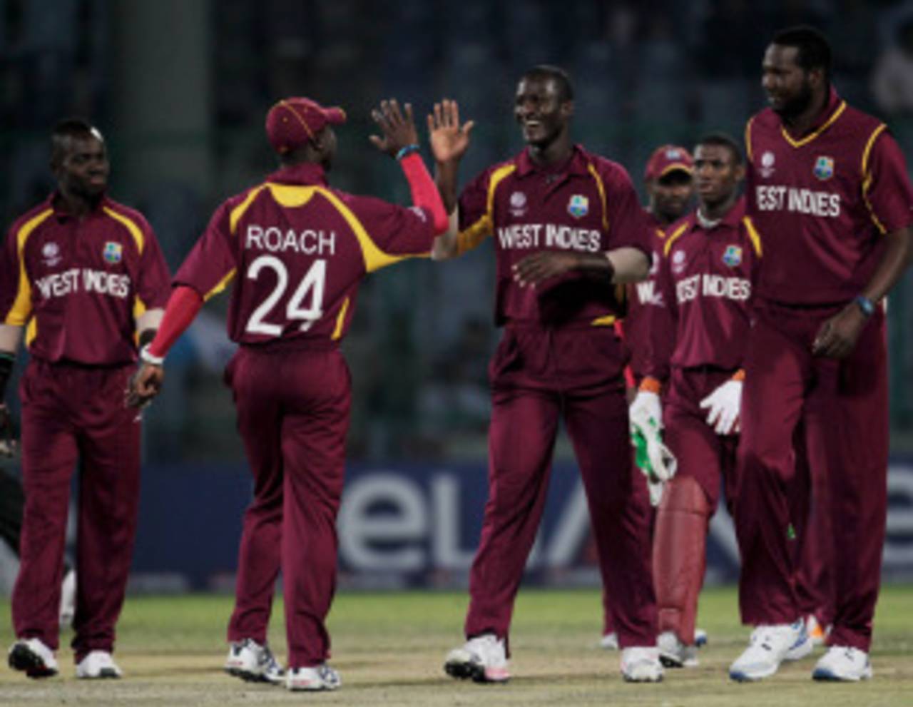 Kemar Roach celebrates his six-wicket haul, Netherlands v West Indies, Group B, World Cup 2011, Delhi, February 28, 2011