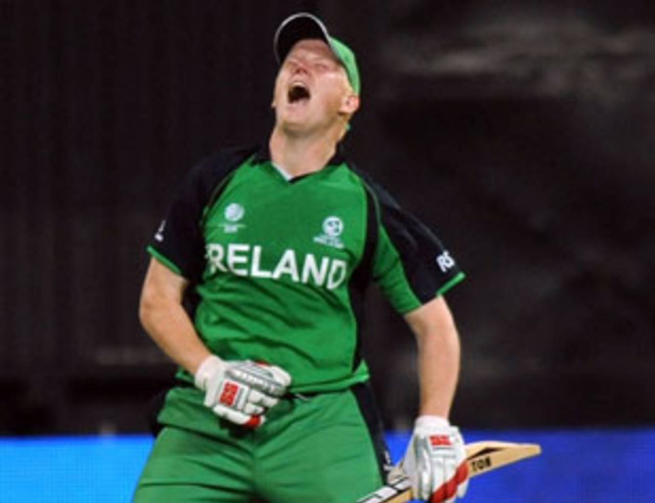 Kevin O'Brien roars with triumph after bringing up his 50-ball century, England v Ireland, World Cup 2011, Bangalore, March 2, 2011
