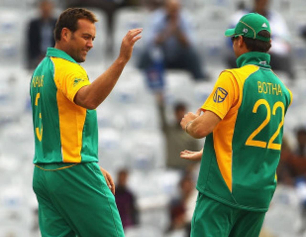 Jacques Kallis is all smiles after knocking over Alexei Kervezee, Netherlands v South Africa, World Cup 2011, Mohali, March 3, 2011