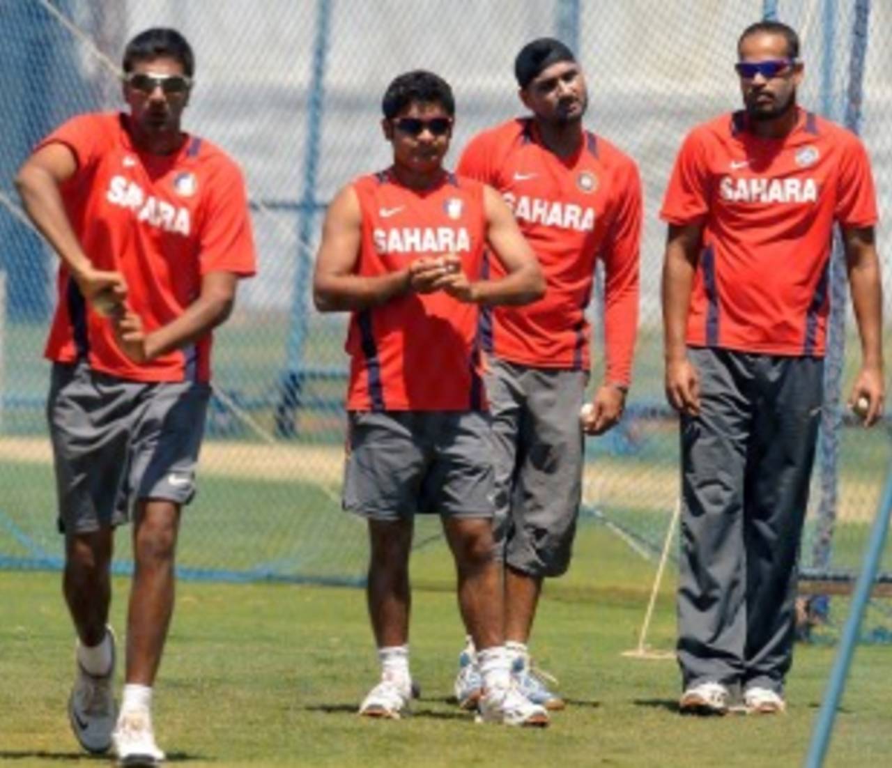 The Indian spin contingent: R Ashwin, Piyush Chawla, Harbhajan Singh and Yusuf Pathan, Bangalore, March 3, 2011