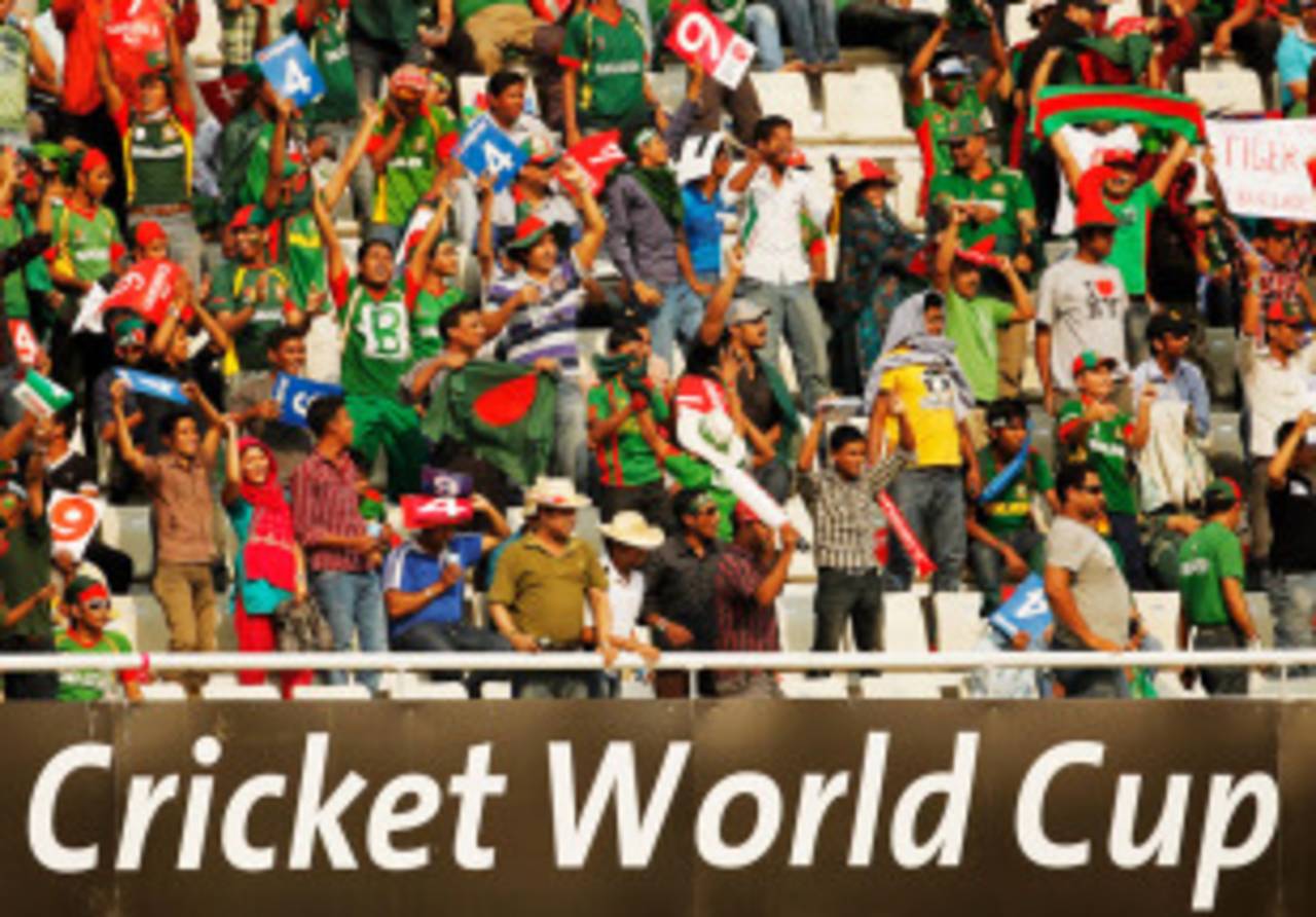 The Mirpur crowd threw their '4' and '6' placards at the Bangladesh team after they had been bowled out for 58, Bangladesh v West Indies, Group B, World Cup 2011, Mirpur, March 4, 2011