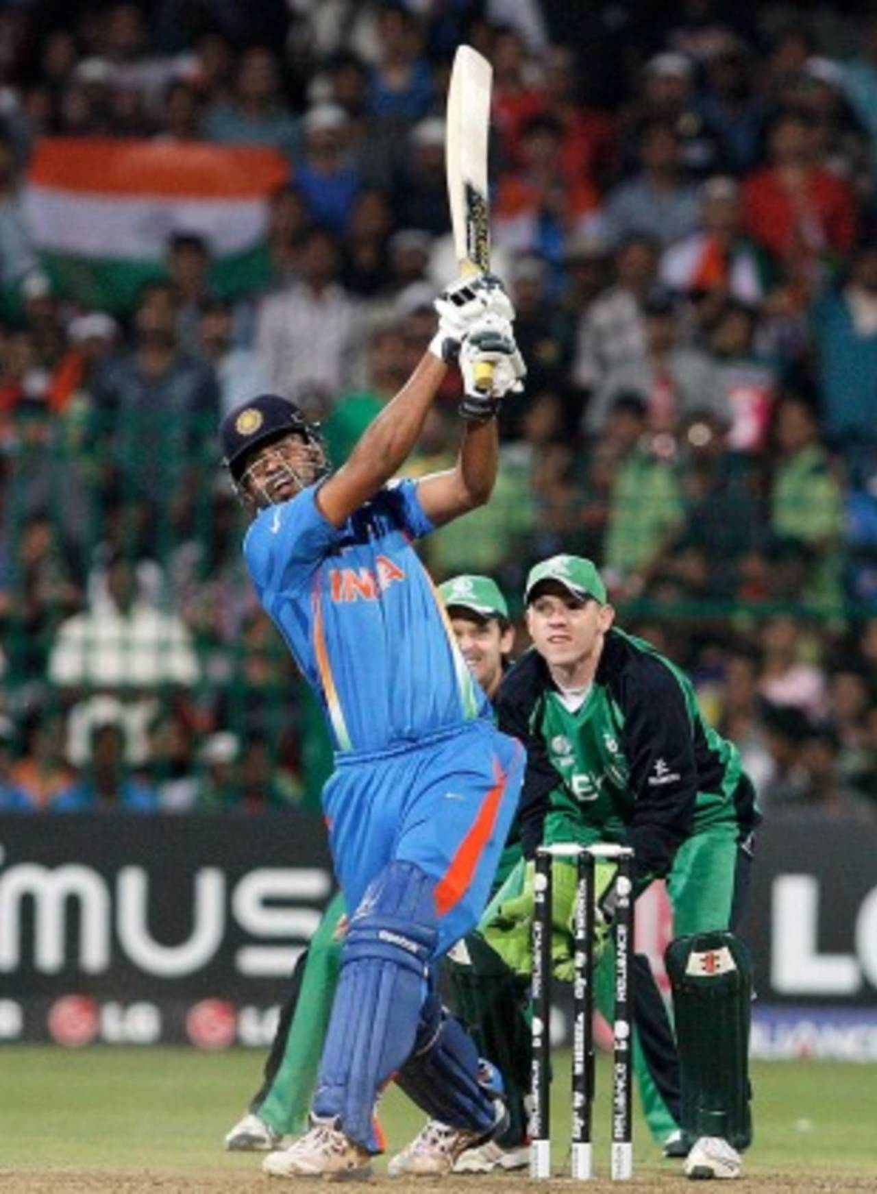 Yusuf Pathan sends one out of Bangalore, India v Ireland, Group B, World Cup 2011, Bangalore, March 6, 2011