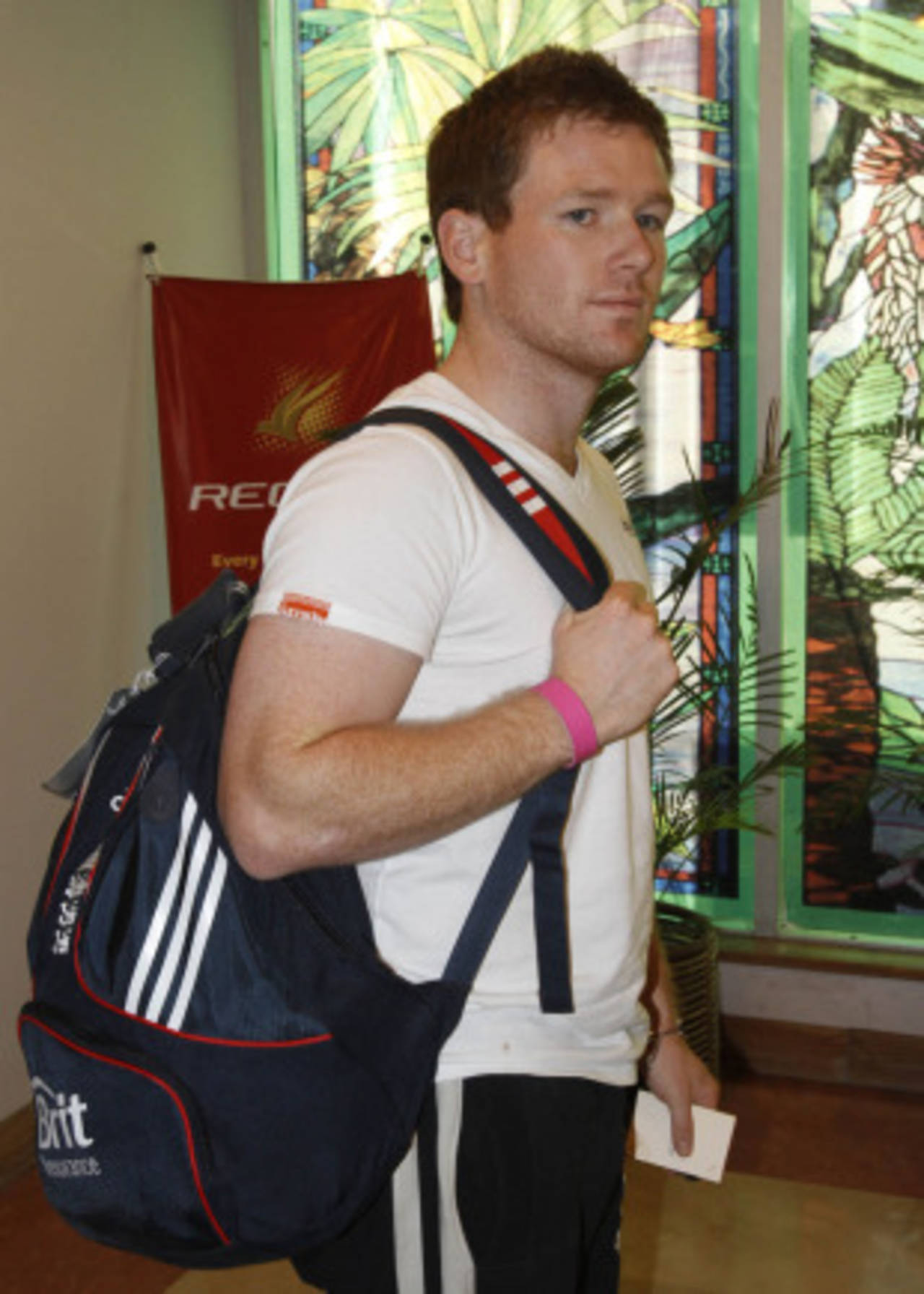 Eoin Morgan arrives at England's team hotel to replace the injured Kevin Pietersen, Chittagong, March 8, 2011