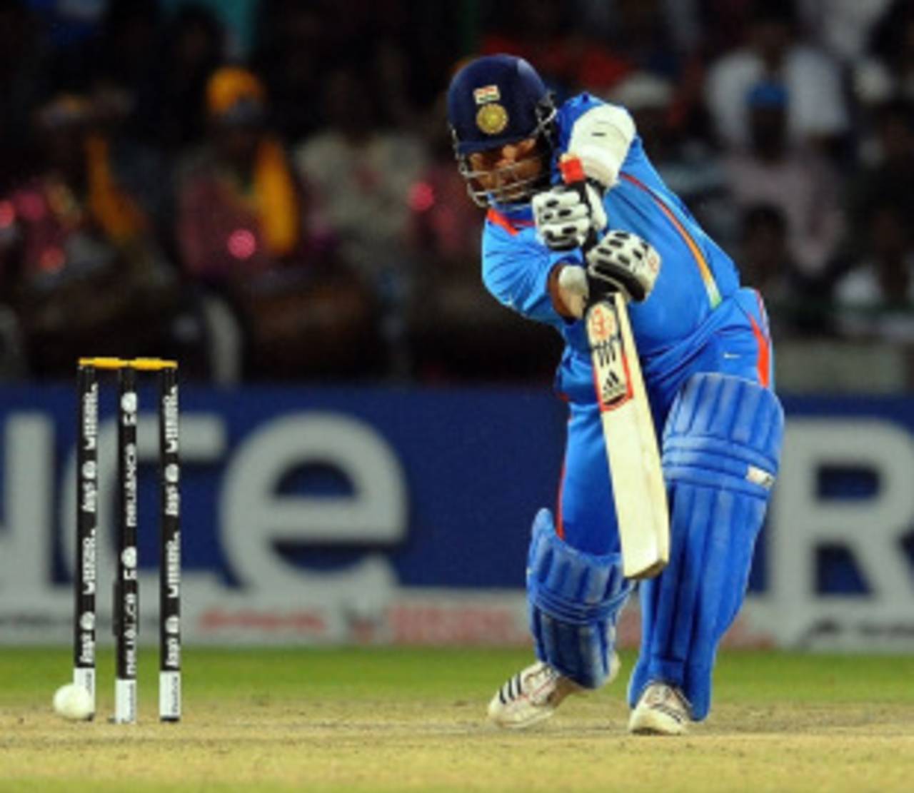 Sachin Tendulkar plays one to the off side, India v Netherlands, Group B, World Cup, Delhi, March 9, 2011