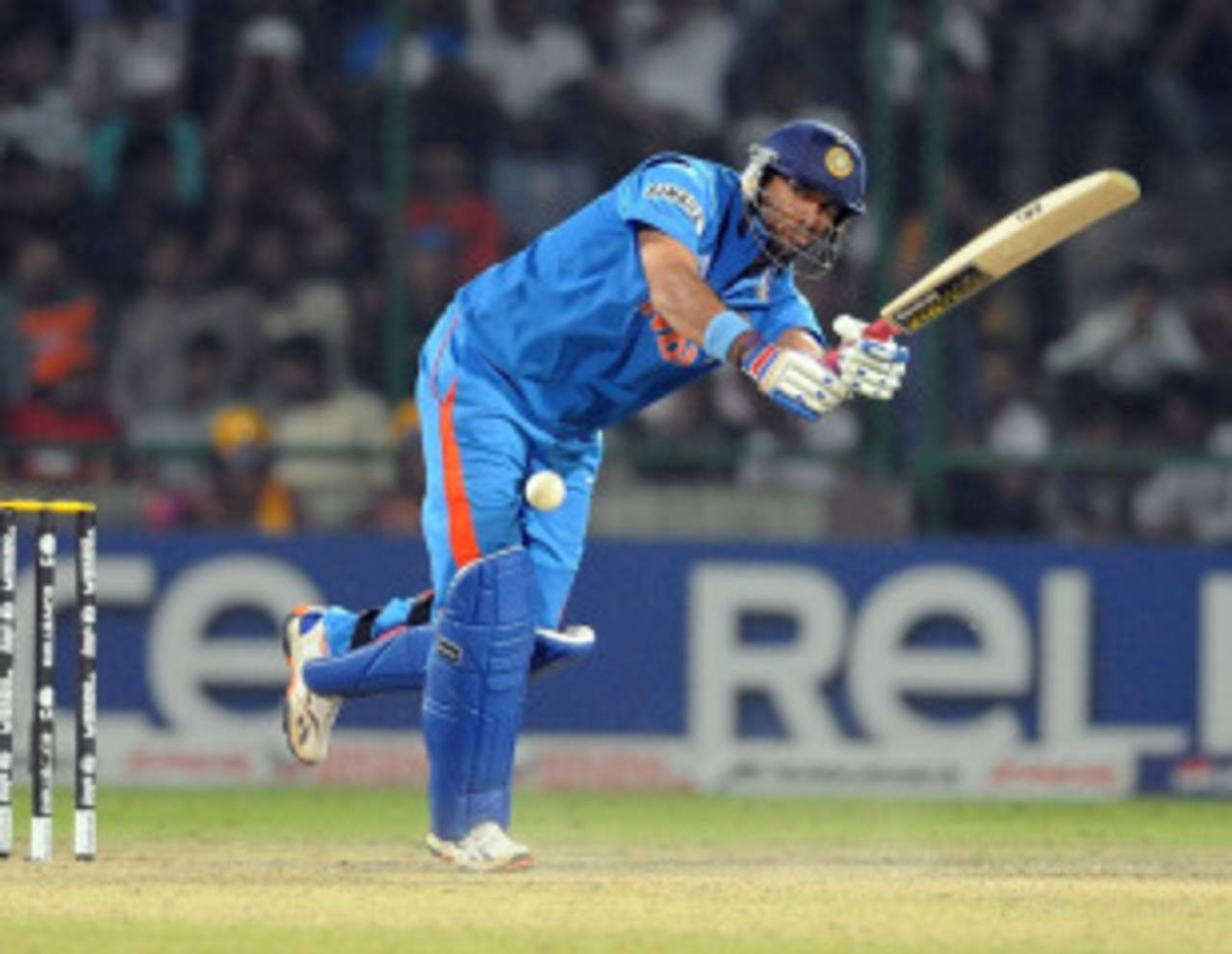 Yuvraj Singh plays one to the leg side during his half-century, India v Netherlands, Group B, World Cup, Delhi, March 9, 2011