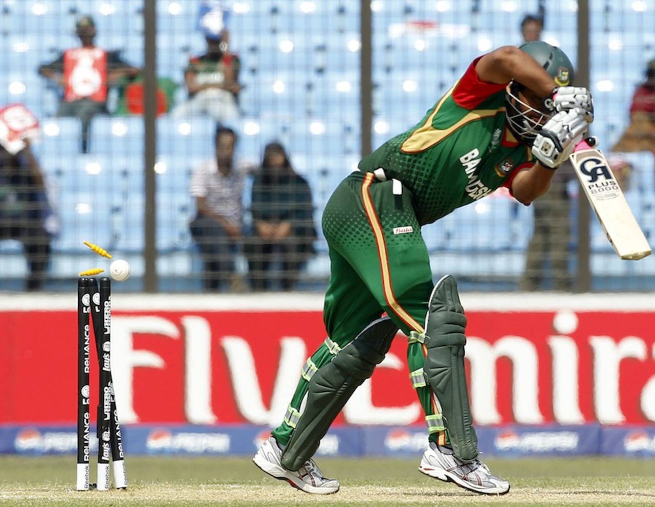 Tamim Iqbal is bowled for a duck, Bangladesh v Netherlands, Group B, World Cup 2011, Chittagong, March 14, 2011