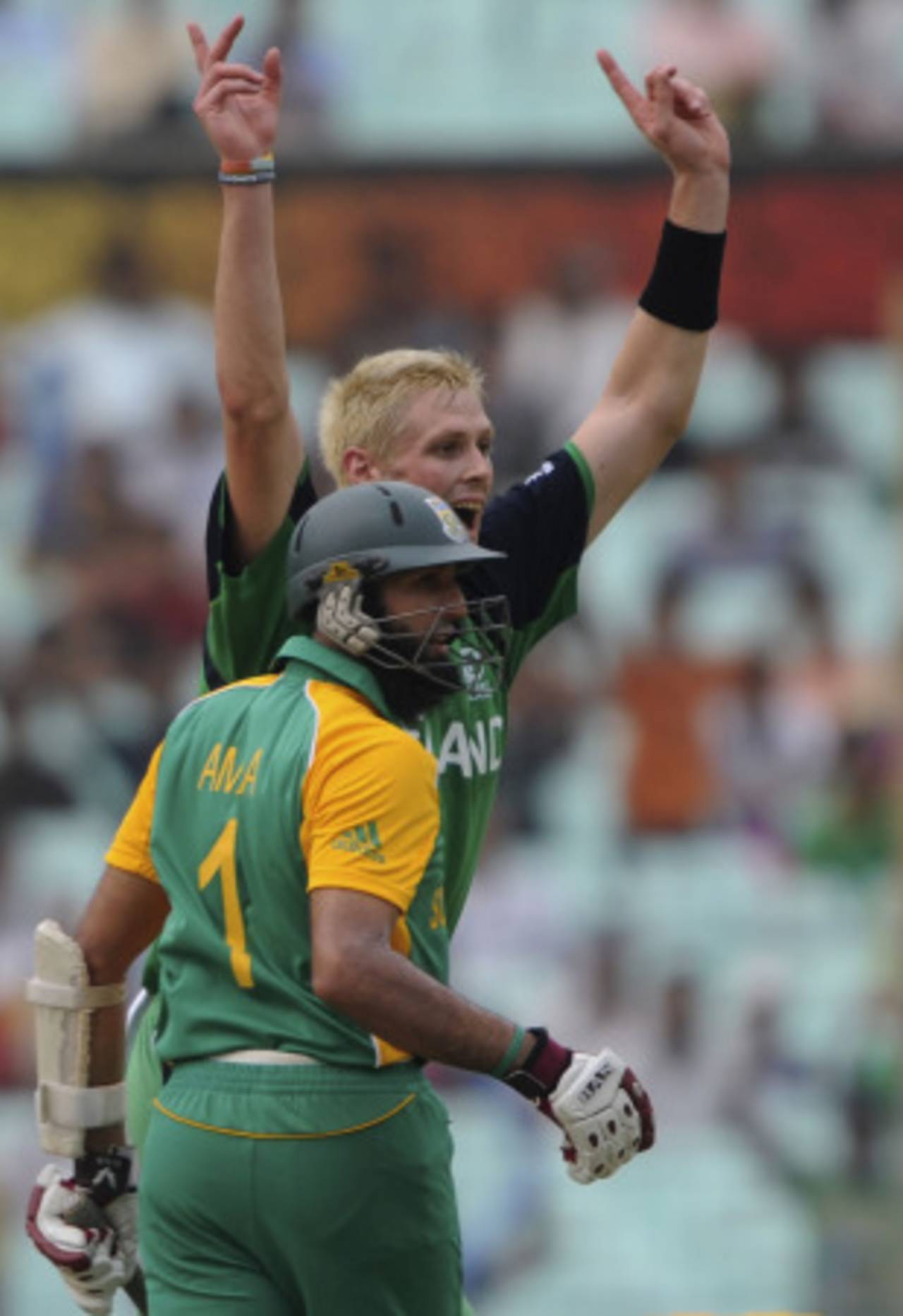 Boyd Rankin celebrates after dismissing Hashim Amla, Ireland v South Africa, World Cup, Kolkata, March 15, 2011