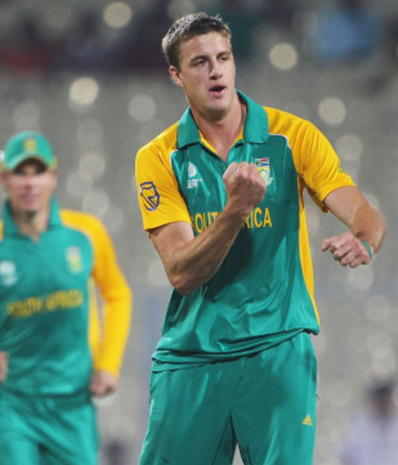 Morne Morkel celebrates the dismissal of William Porterfield, Ireland v South Africa, Group B, World Cup, Kolkata, March 15, 2011