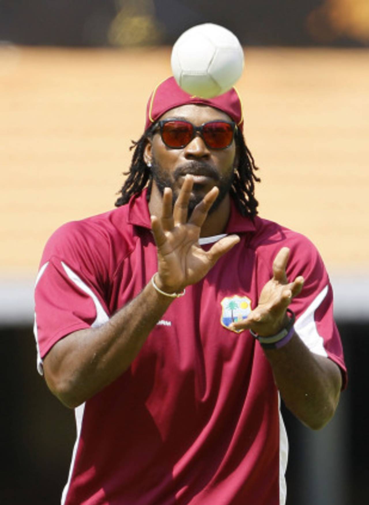Chirs Gayle in action during a practice session, Chennai, March 16, 2011