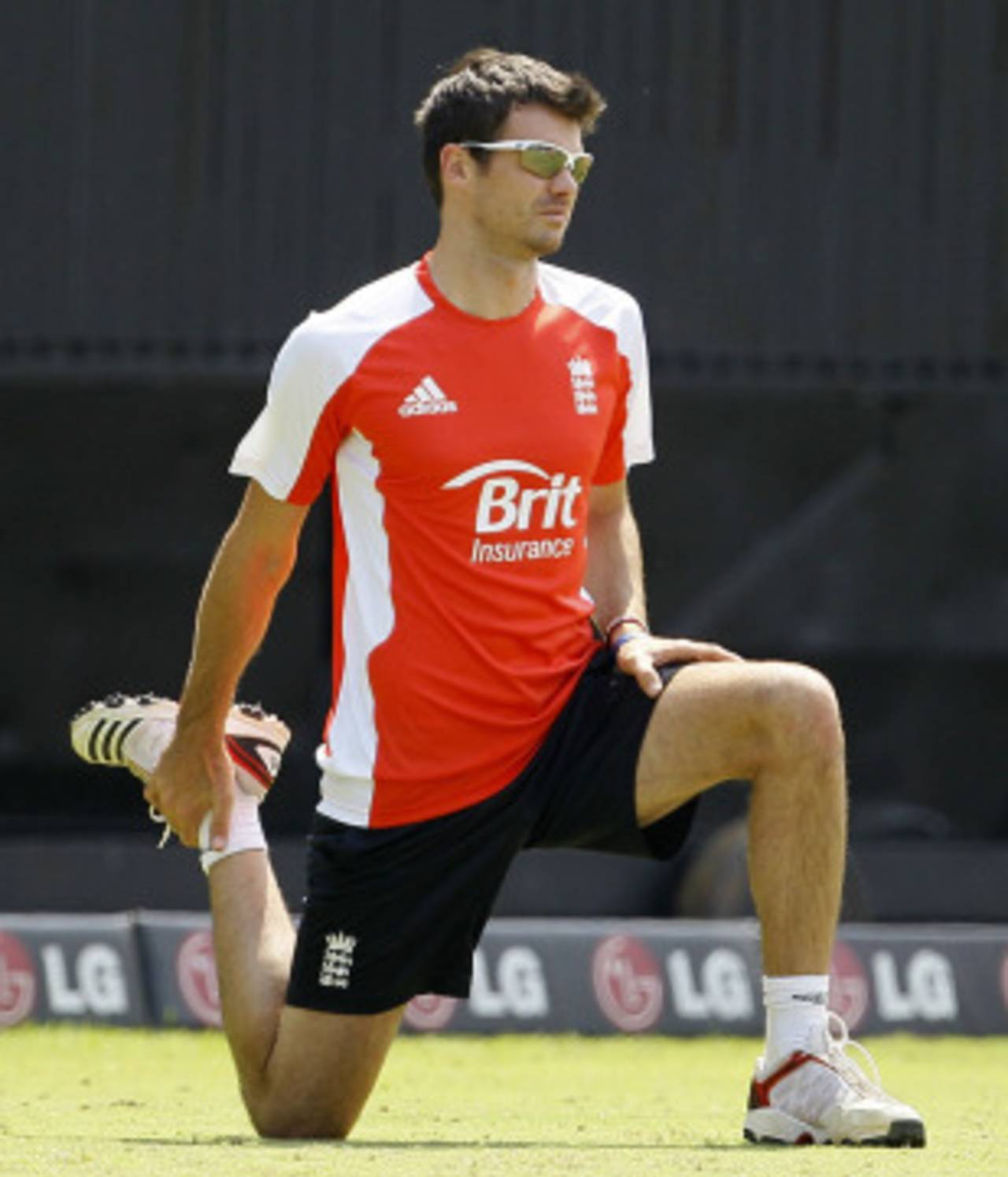 James Anderson does some stretching during practice, Chennai, March 16, 2011