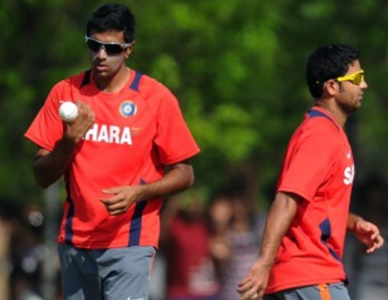R Ashwin and Piyush Chawla during a net session, World Cup, Chennai, March 17, 2011